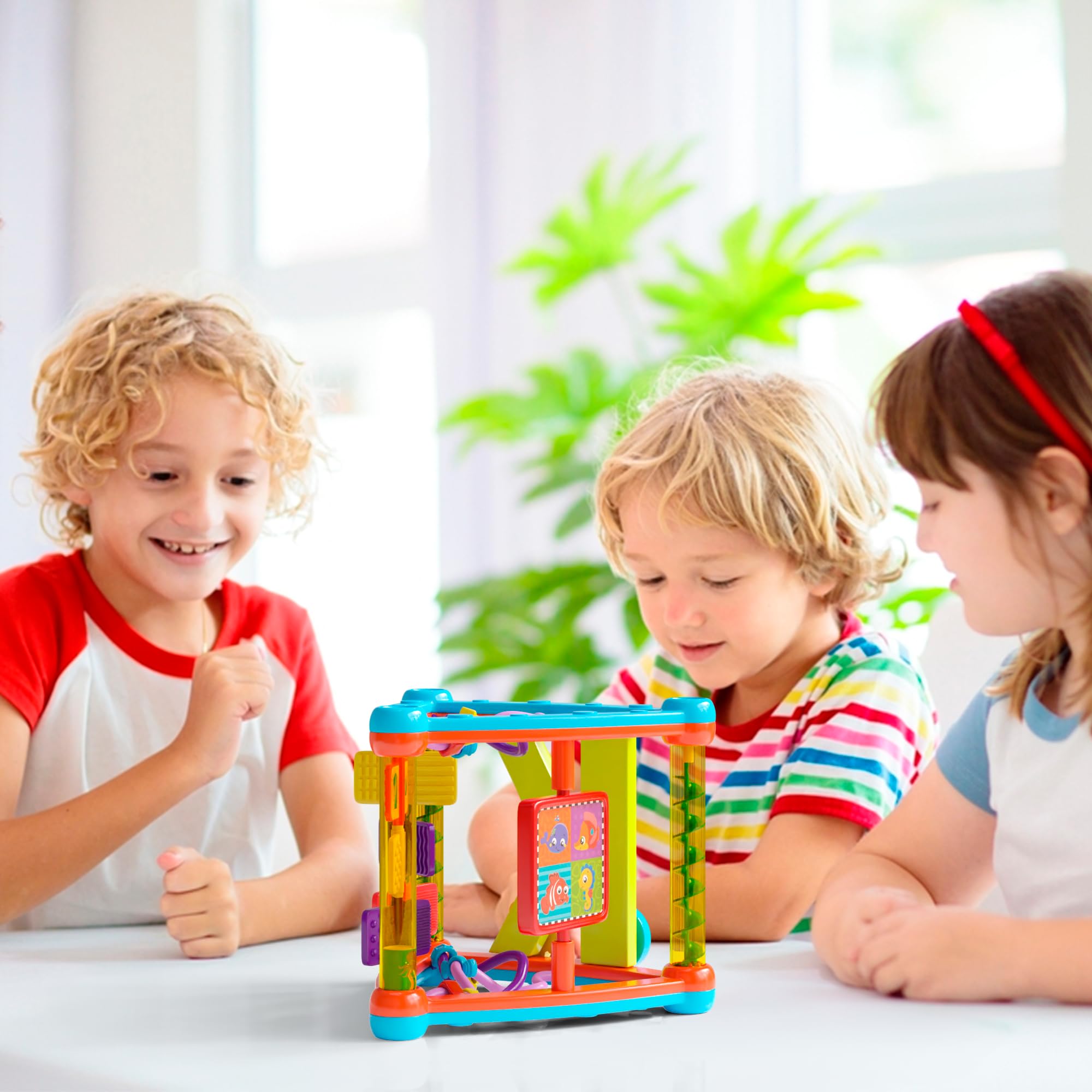 Triángulo de actividad interactivo para niños pequeños, juguetes Montessori para niños pequeños, cubo de actividades para jugar y aprender, cubo educativo ocupado con formas, colores y 4