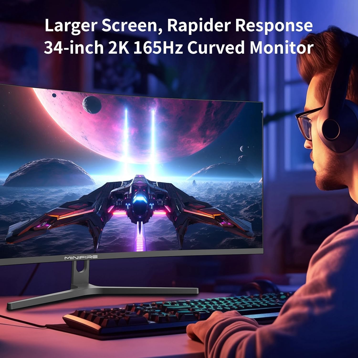 Minifire 34 Zoll UWQHD Curved Gaming Monitor 165Hz 3440x1440 1500R 1ms VA Panel HDR FreeSync