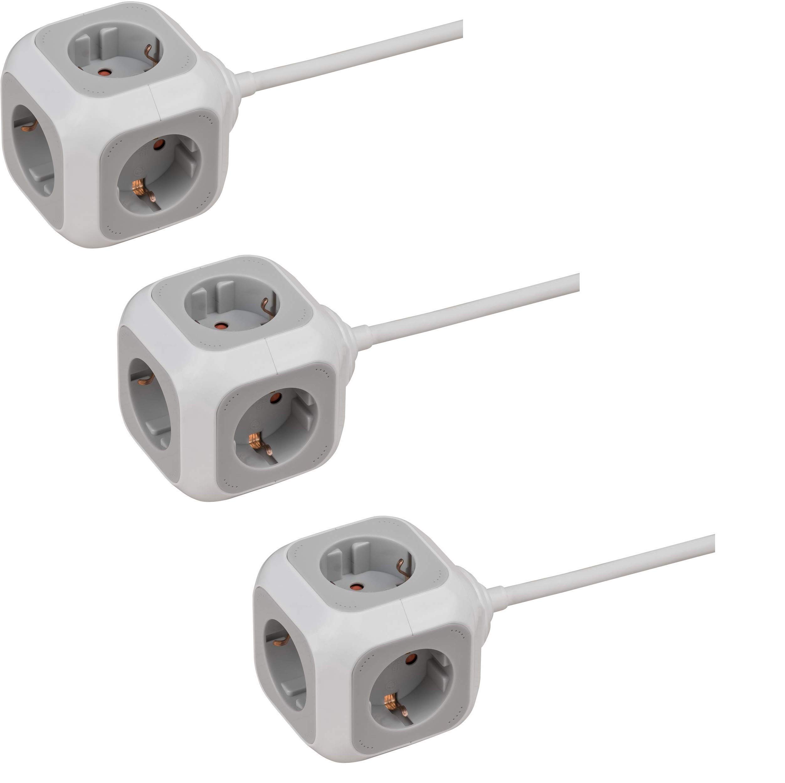 Brennenstuhl Alea-Power Steckdosenblock/Steckdosenwürfel 4-Fach (1,4m Kabel und Kinderschutz) grau (3er Pack | Würfel 4-Fach)