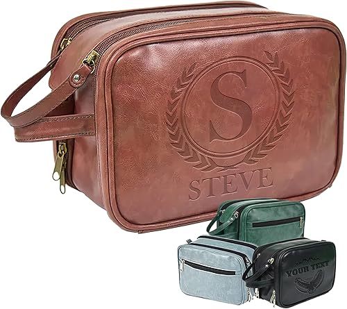 UBMPJ Neceser personalizado para hombre, de piel sintética, kit de afeitado con láser grabado con láser, regalo inicial para cumpleaños, día del