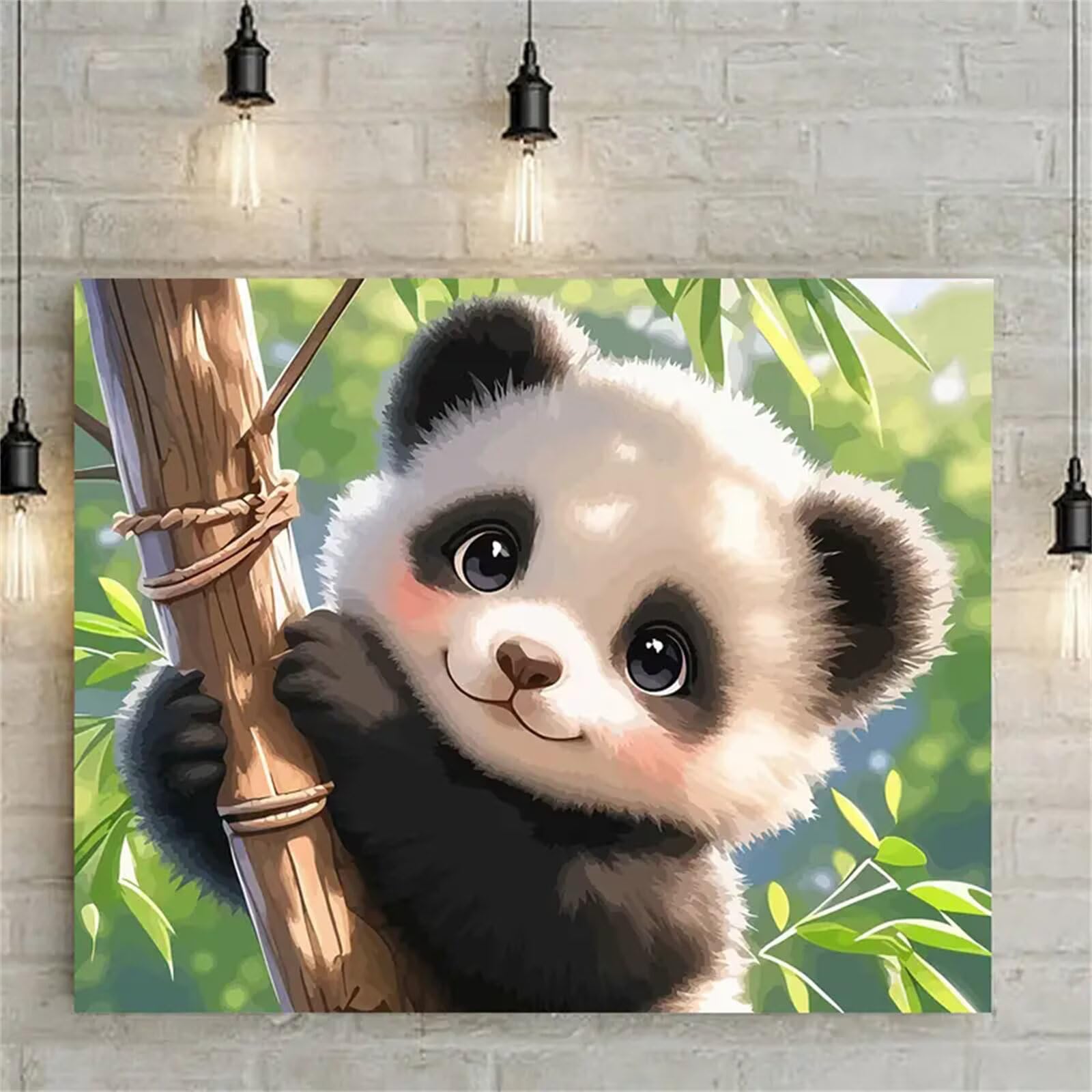 Yoonqun Lindo panda Pintar por Numeros con marco DIY Cuadro Con Números Kit de Pintura al óLeo Digital para Adultos de Lienzo Paint by numbers Kits Manualidades para Hogar Decoración 60x75 cm