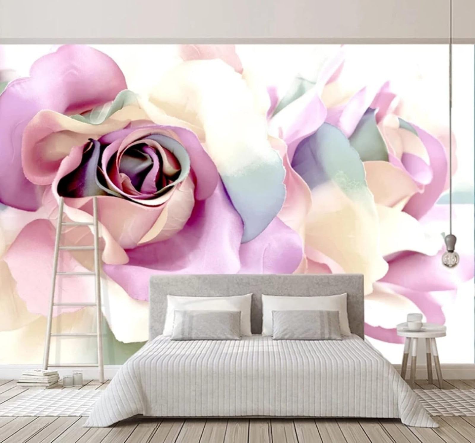 XLMING Minimalist Three Dimensional Colourful Roses Art 3D Wallpaper Luxury Silk Study Dining Feature Sofa Grey Bedroom Living Room Tv Decorative Wall-150cm×105cm