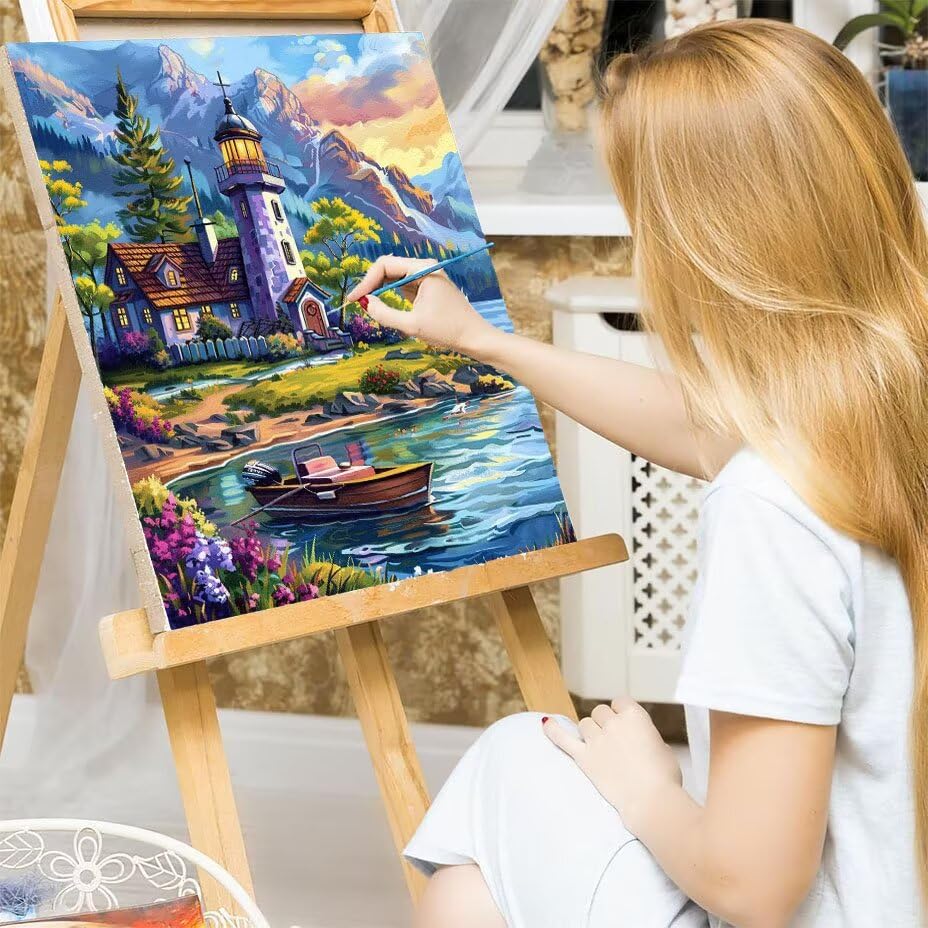 Pintura por números adultos paisaje de bote kit DIY con acrílicos y lienzo 100x130cm sin marco 7