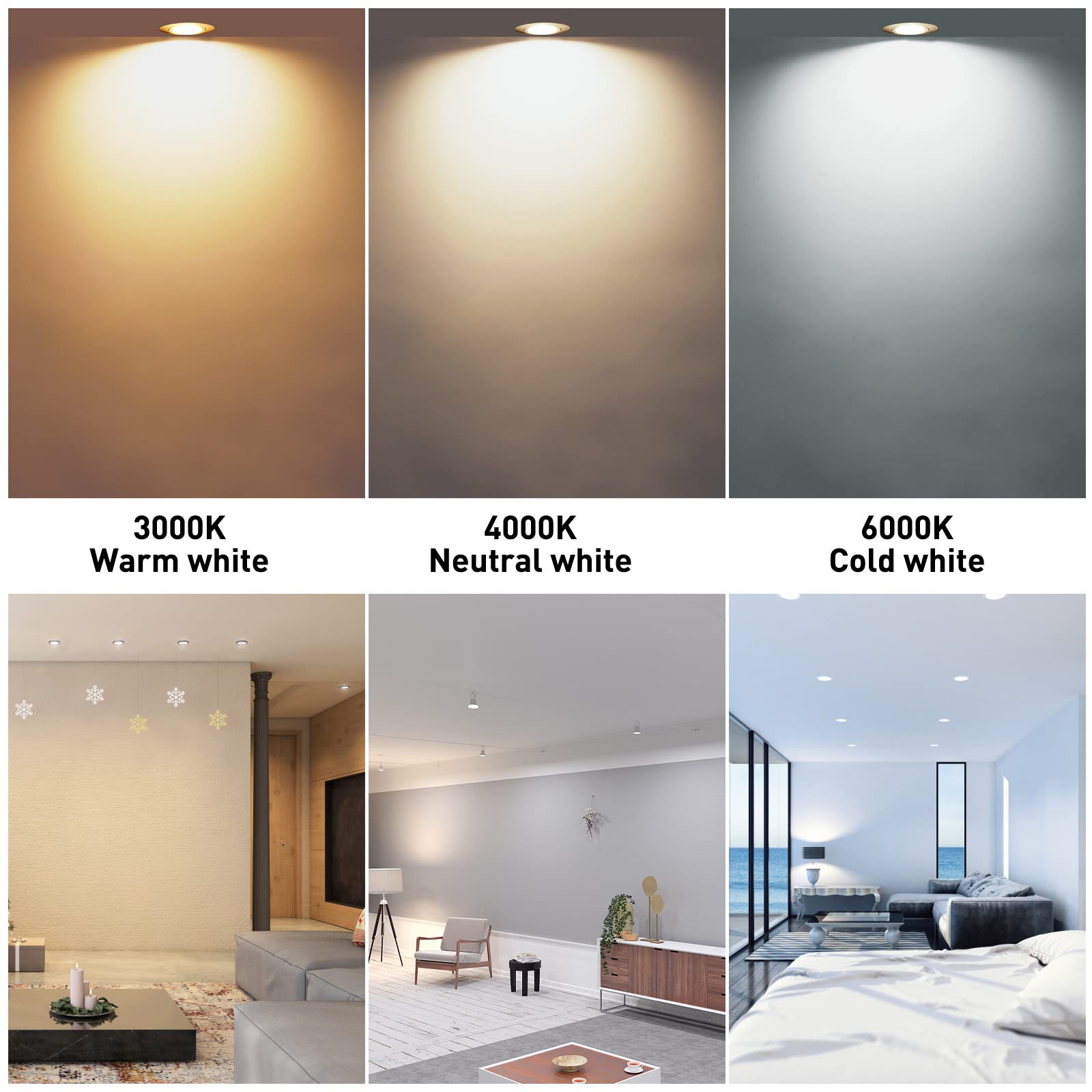 LED Spots Lampe Leuchte dimmbar Keramik Flach 230V 5W Warmweiß IP44 Schwarz Set (3er Pack)