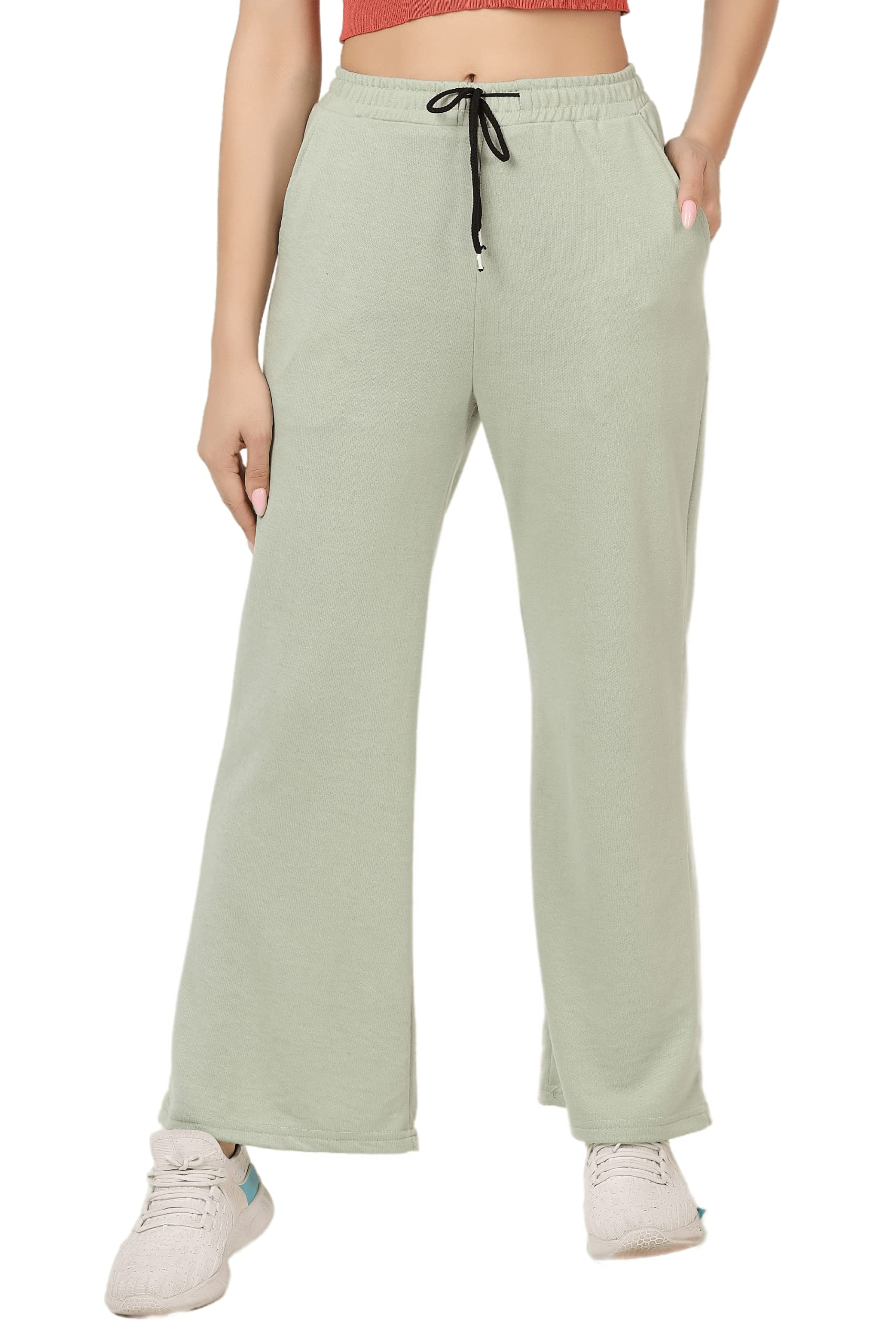 clothink india Women's Wide Trackpant/Lower (Bellbottom Style - Black, Grey and Pista Green)-picture-51