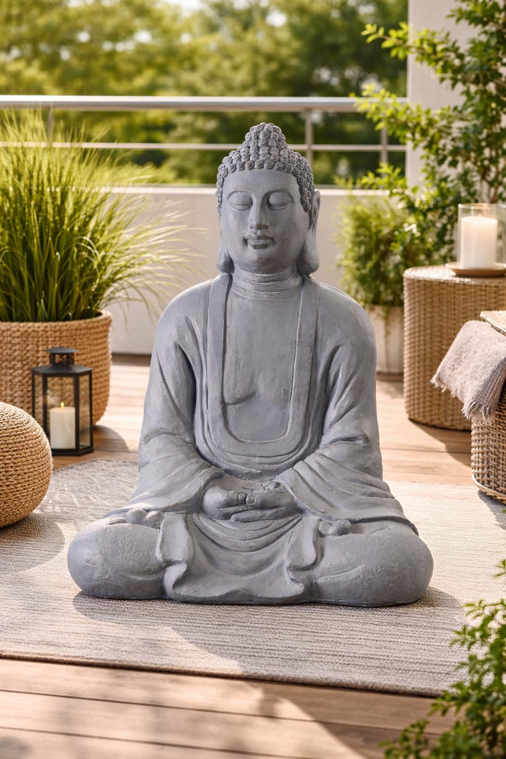 Großer Buddha 80cm Steinoptik grau Dekor Figur XB3001