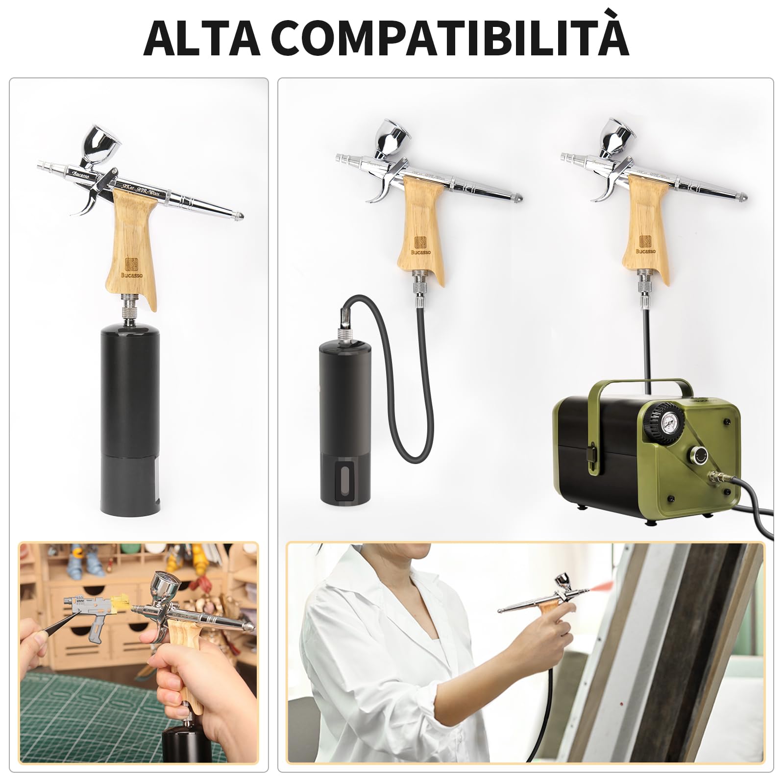 Kit aerografo, pistola a spruzzo con aghi da 0,3/0,5/0,8mm e set di ugelli, tazza di fluido sostituibile da 3/7/11cc per la pittura di modelli di unghie per il trucco del tatuagg (W001-B)