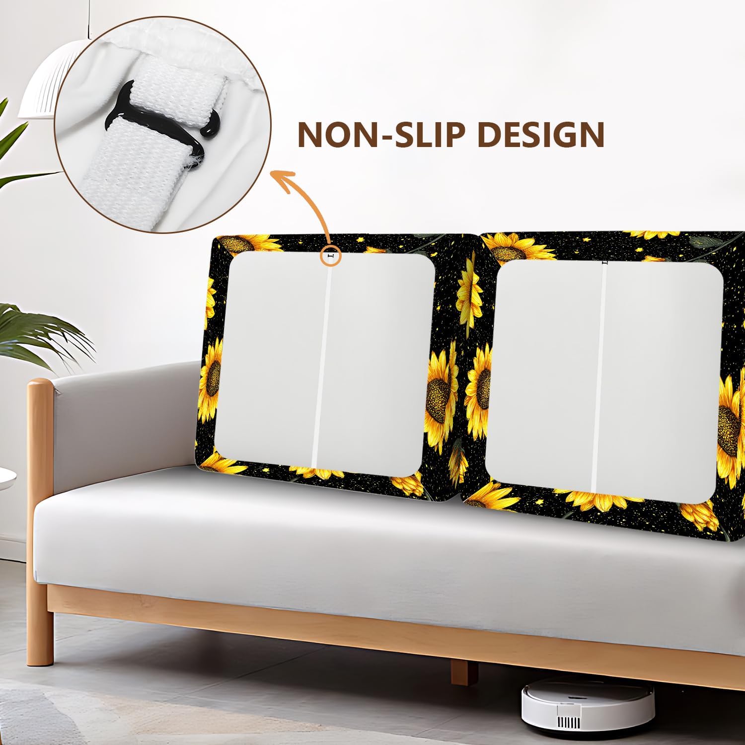 Sunflower Seat Cushion Cover Set, Starry Night Floral Sofa Cushion Slipcover, Stretch Couch Seat Protector with Elastic Bottom, Washable Furniture Cover,3PC