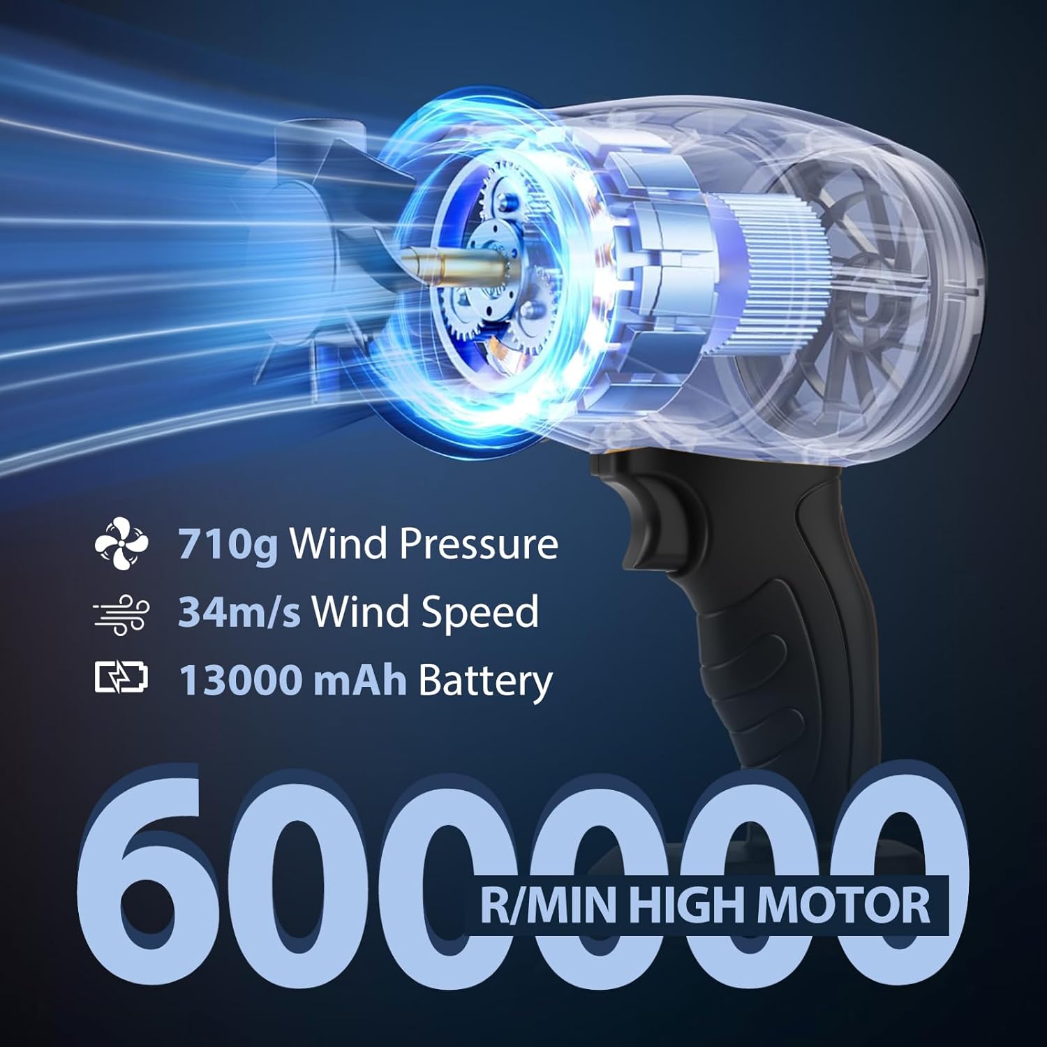 Leaf Blower Cordless, 600000RPM Handheld Electric Leaf Blower Lightweight with 2 Batteries & Charger for Snow, Patio Cleaning, Lawn Care, Blowing Leaves, Dust, Snow - Image 2