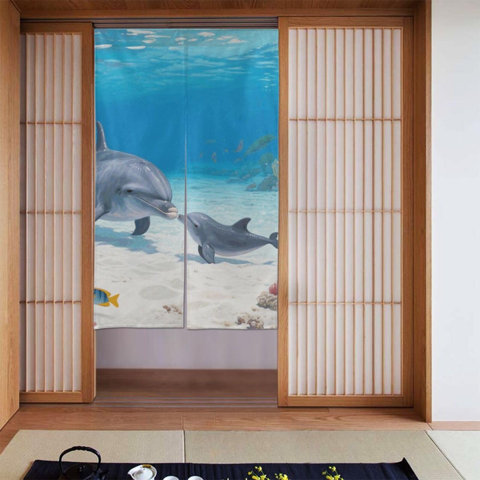 FekiLoot Dolphin Door Curtain for Doorway Privac,Personalized Blackout Kitchen Curtains Window Treatment 2 Panel Door Curtain Tapestry Hanging Room Divider Home Decor 34"X 56"
