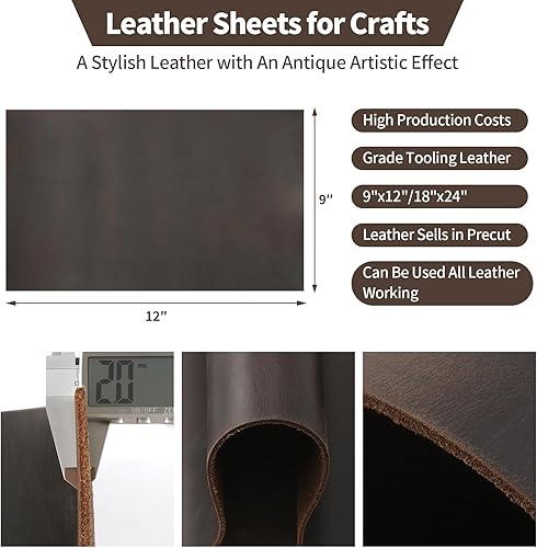 Miniatura 2 de Cuadrado de cuero de 18 x 12 pulgadas, grosor de 0.06 a 0.079 pulgadas de grosor, para manualidades, herramientas, costura, caballo loco, piel de