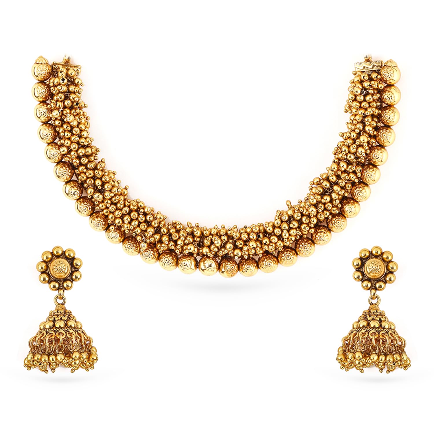 rubans 24K Gold Plated Stylish Handcrafted Ruby, White Stone-Studded & Gold Beaded Traditional Set with Earrings for Women & Girls, Ideal for any Festive & Wedding Occasions-picture-38