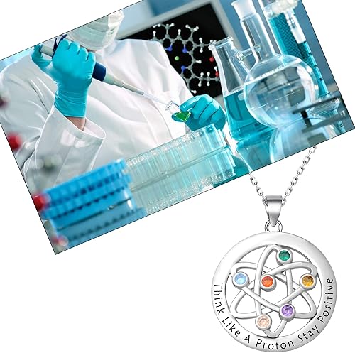 Miniatura 6 de FEELMEM Collar de ciencia atómica, regalo de químico, química atómica, símbolo de ciencia, para científico, físico, regalo de graduación