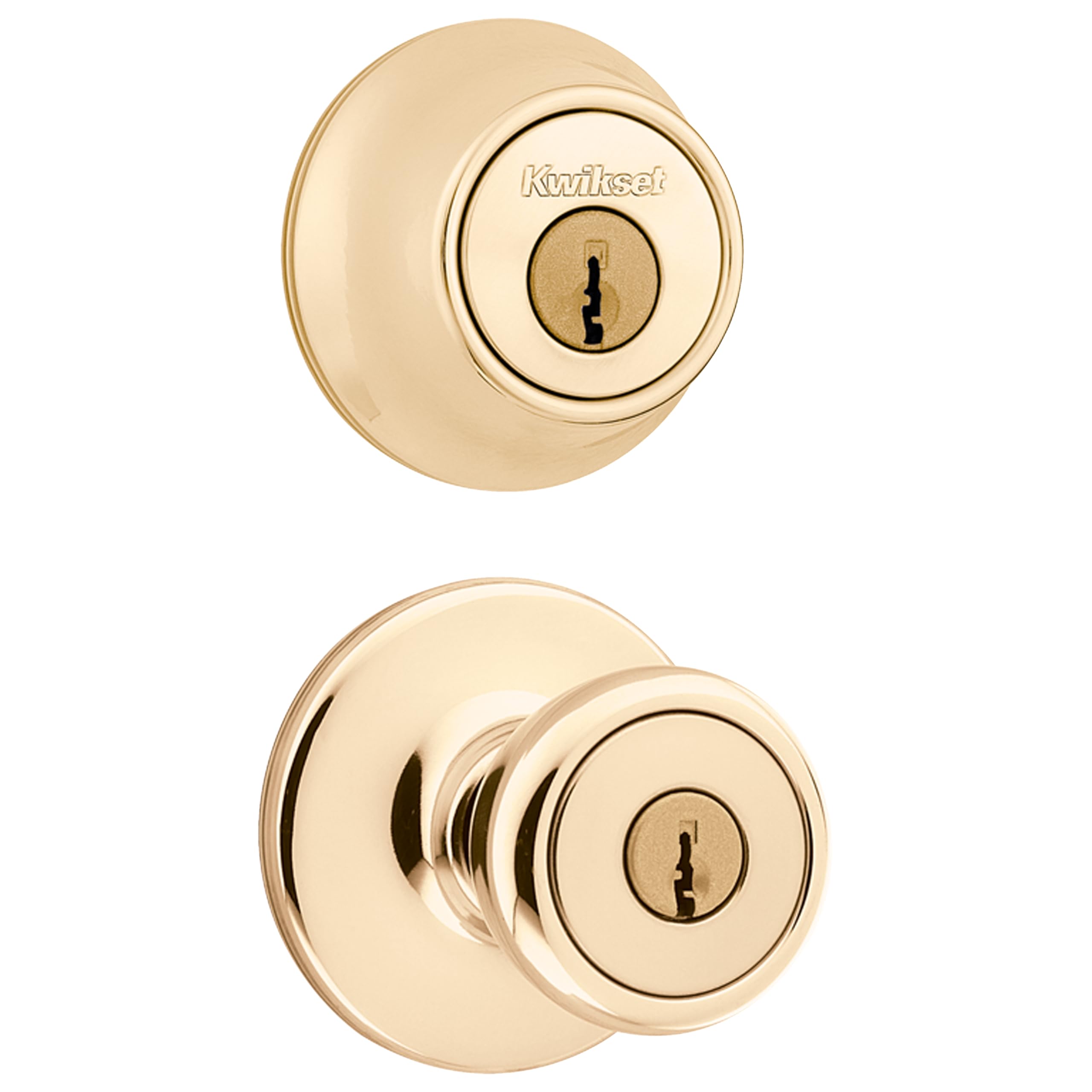 Kwikset 96900-305 - Pomo de entrada con llave de tilo y cilindro único para perno muerto (1 unidad), latón pulido