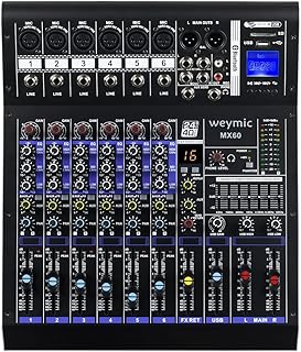 Weymic MX-60 Professional Mixer (6-Channel) for Recording DJ Stage Karaoke/W Graphic Equalizer and DSP Effector w/USB Drive for Recording Input, XLR Microphone Jack, 48V Power, RCA Output