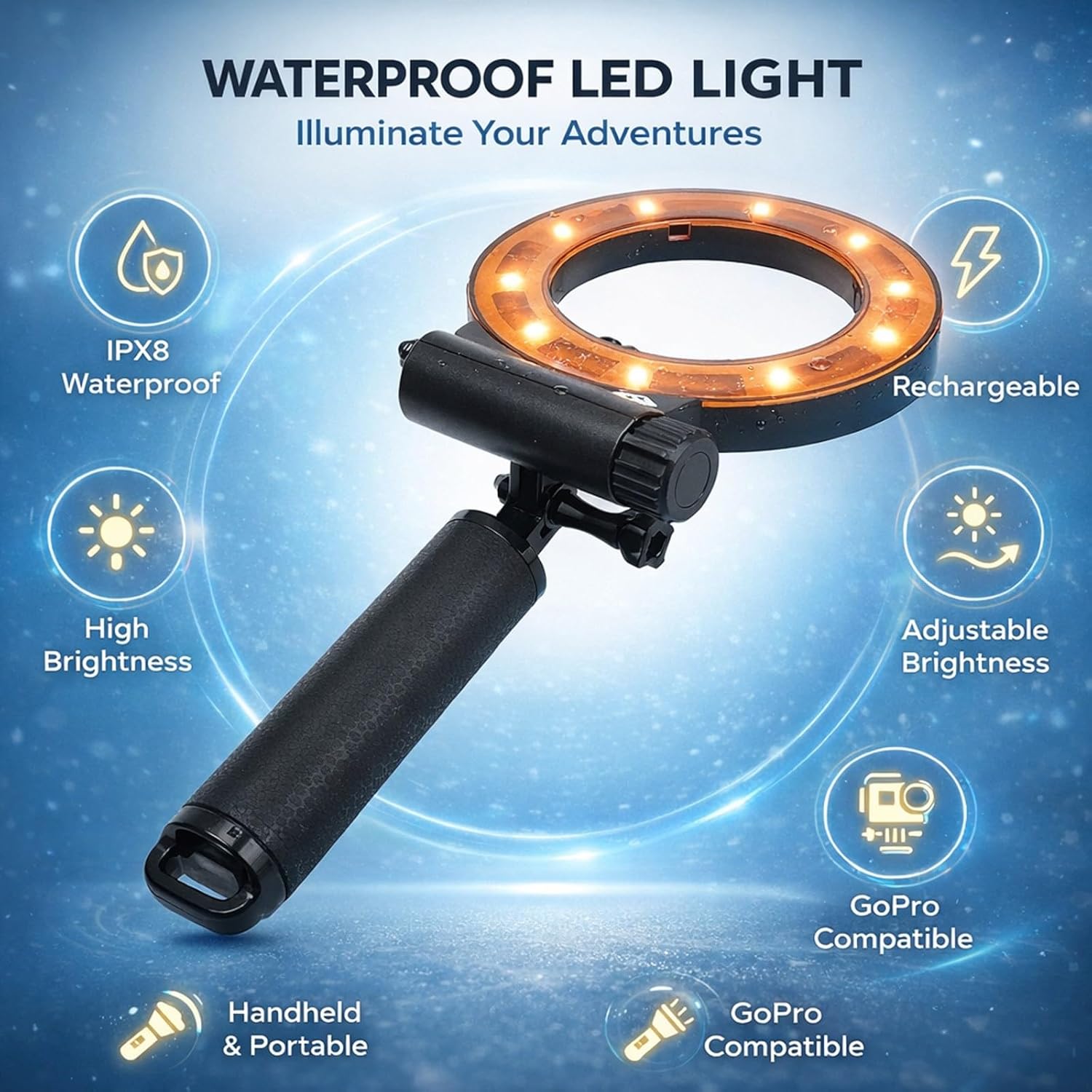 LED Diving Fill Light 40M, Universal Underwater Action Sports Camera Light - High Brightness, Energy Saving, Durable Design for Diving Photography
