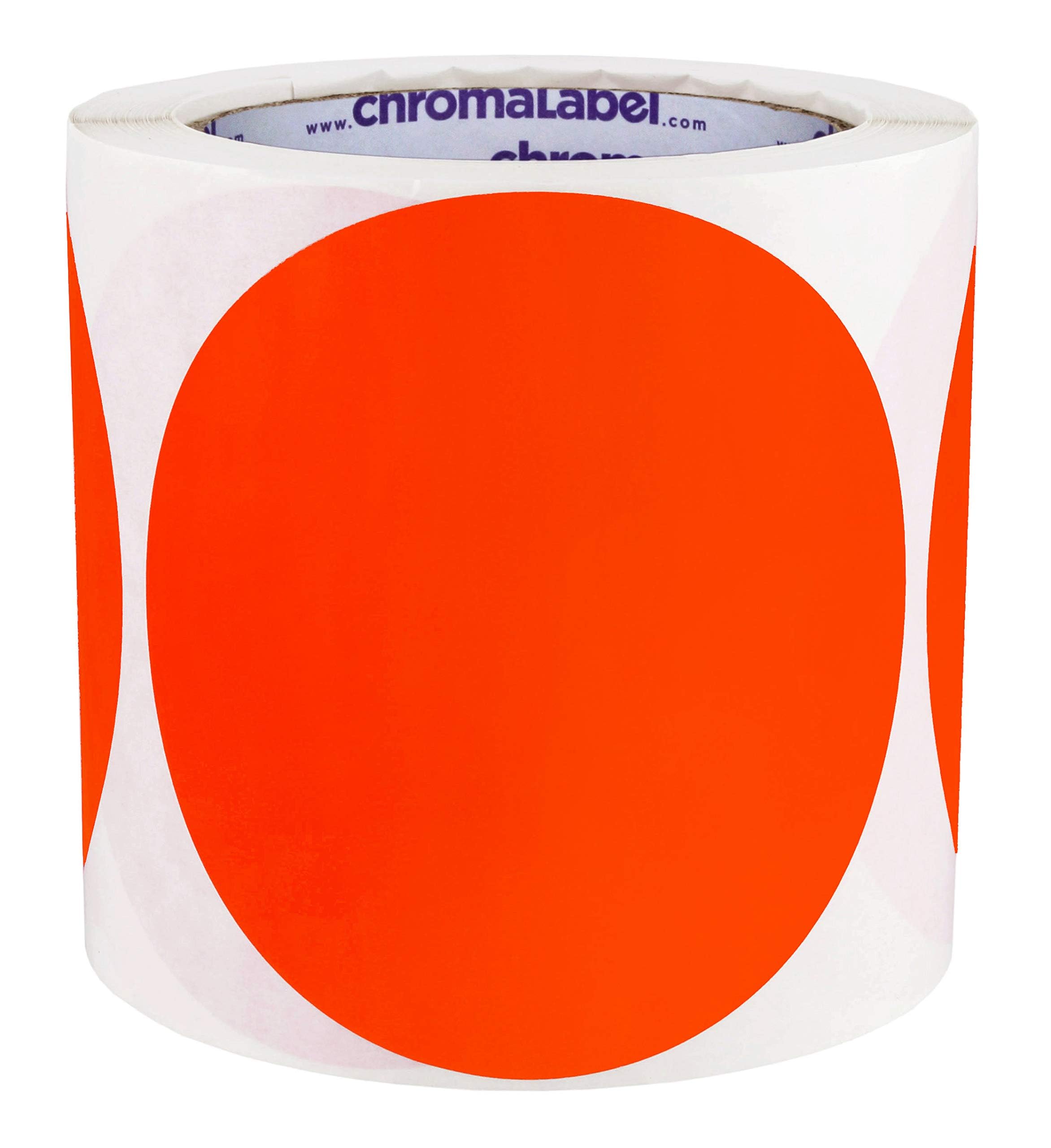 ChromaLabel, adesivi permanenti a pois rotondi da 10,5 cm, etichette di inventario, 250 pezzi, colore rosso fluorescente, arancione