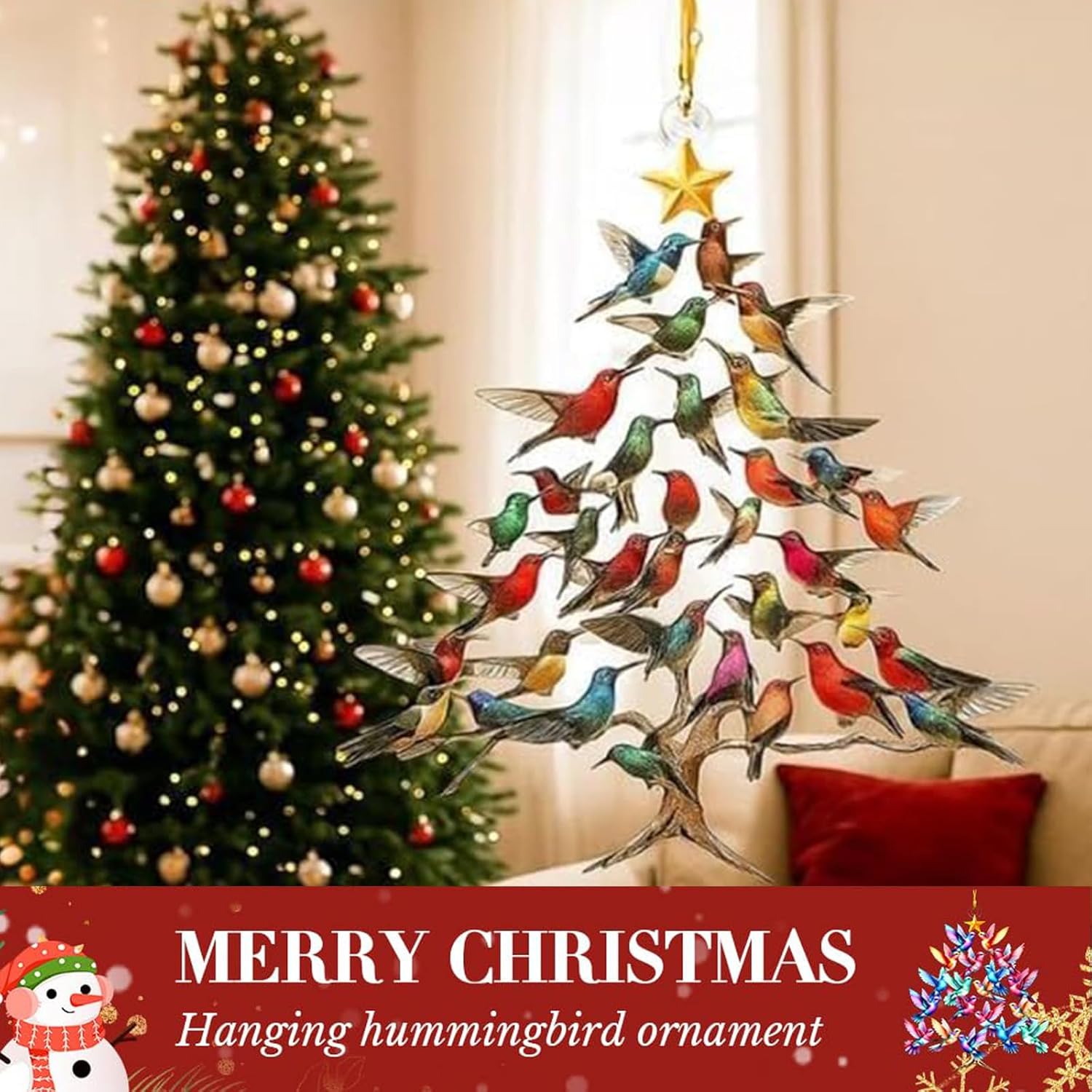 New Hummingbird Christmas Ornament, Colorful Hummingbirds Tree Decor, Stacked Hummingbird Ornament for Christmas, Winter Hummingbirds Home Decorations, for Bird Lovers (2PCS) - Image 5