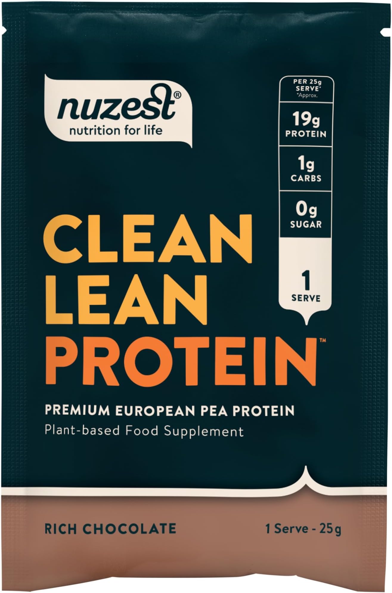 Clean Lean Pea Protein - Rich Chocolate - Vegan Protein Powder - Complete Amino Acid Profile - Plant-Based Workout & Recovery Fuel - All Natural Food Supplement - 25g Sachet (1 Serving)