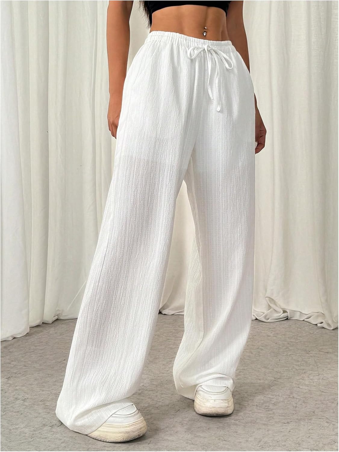 SHENHE Women's Wide Leg Pants Textured Baggy Pants Trousers Casual Lounge Y2k Pants - Image 3