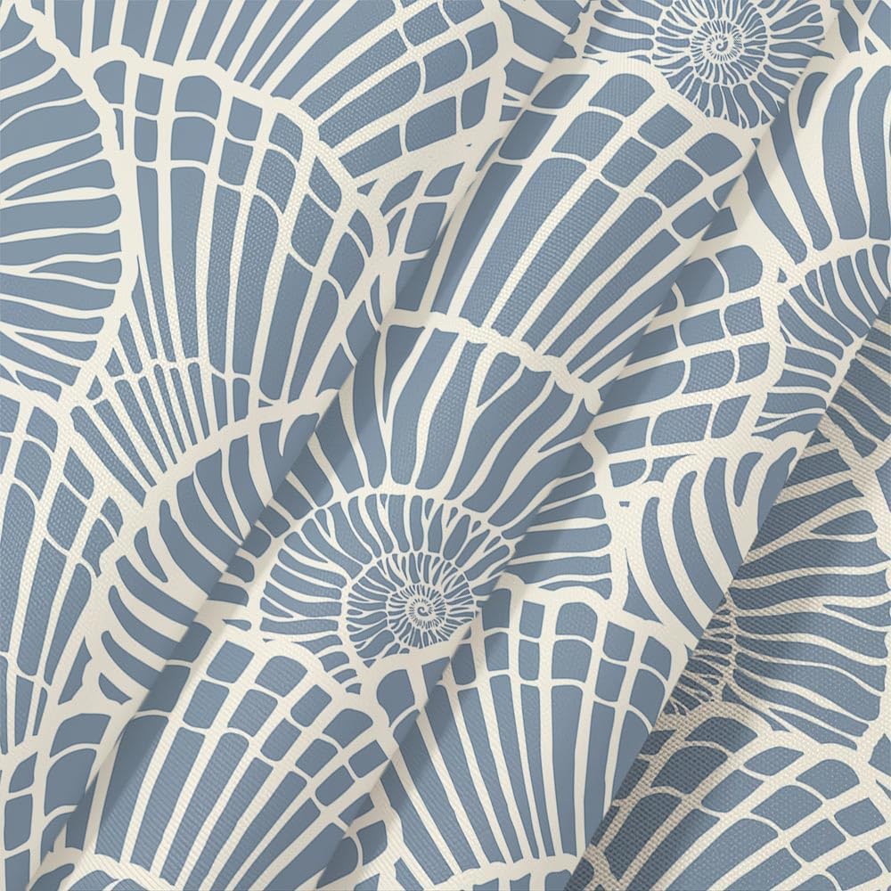 JAWO Navy Blue Abstract Shower Curtain for Bathroom, 72Wx75H Modern Blue White Striped Seashell Conch Print Aesthetic Minimalist Simple Waterproof Fabric Polyester Bath Shower Curtain with Hooks