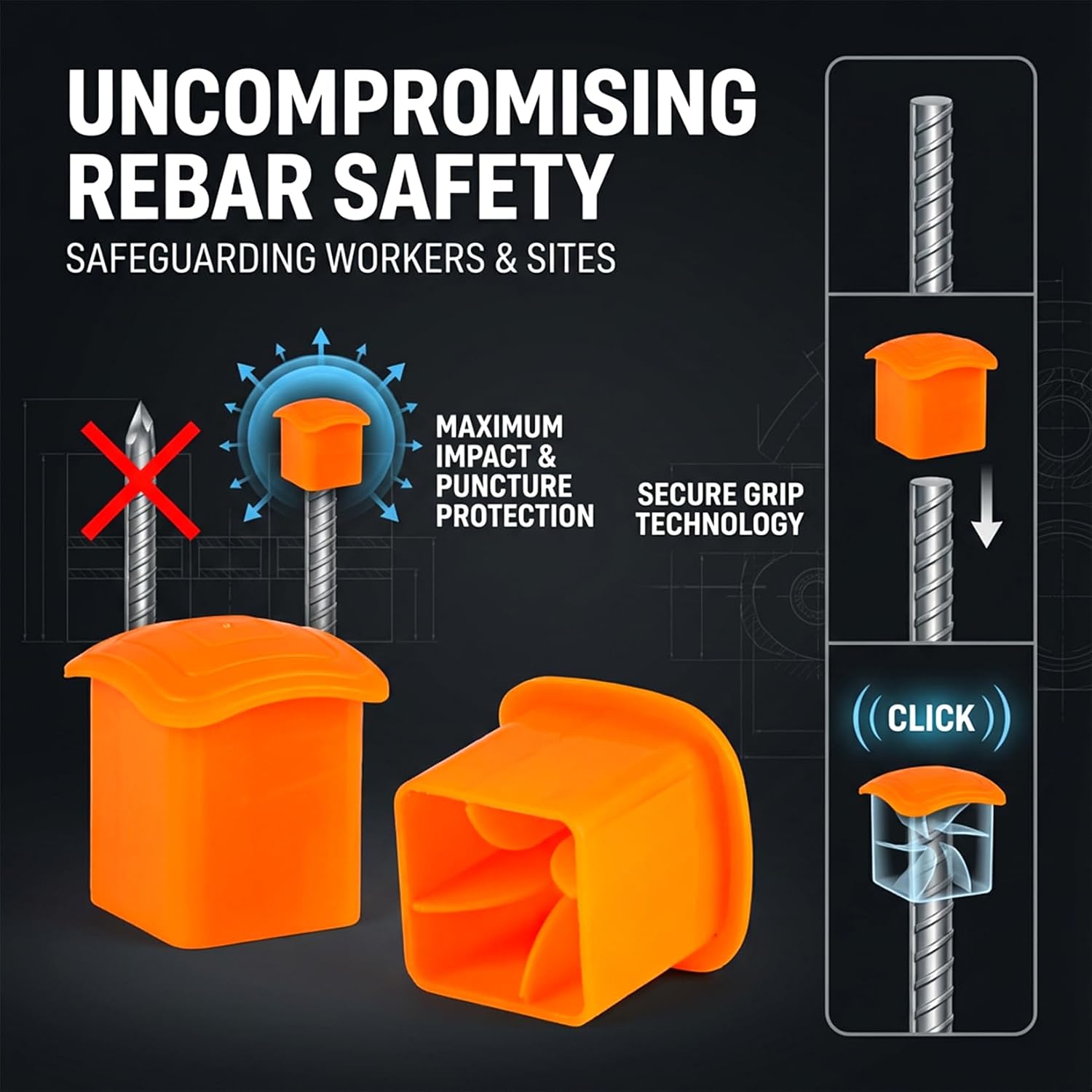 Sukh Rebar Caps - 30 PCS Orange Mushroom Safety Covers, Fits #3-#7 Rebar | Plastic End Caps, Mushroom-Shaped Protective for Construction Stakes & T-Posts, for Exposed Bars at Building & Job Sites