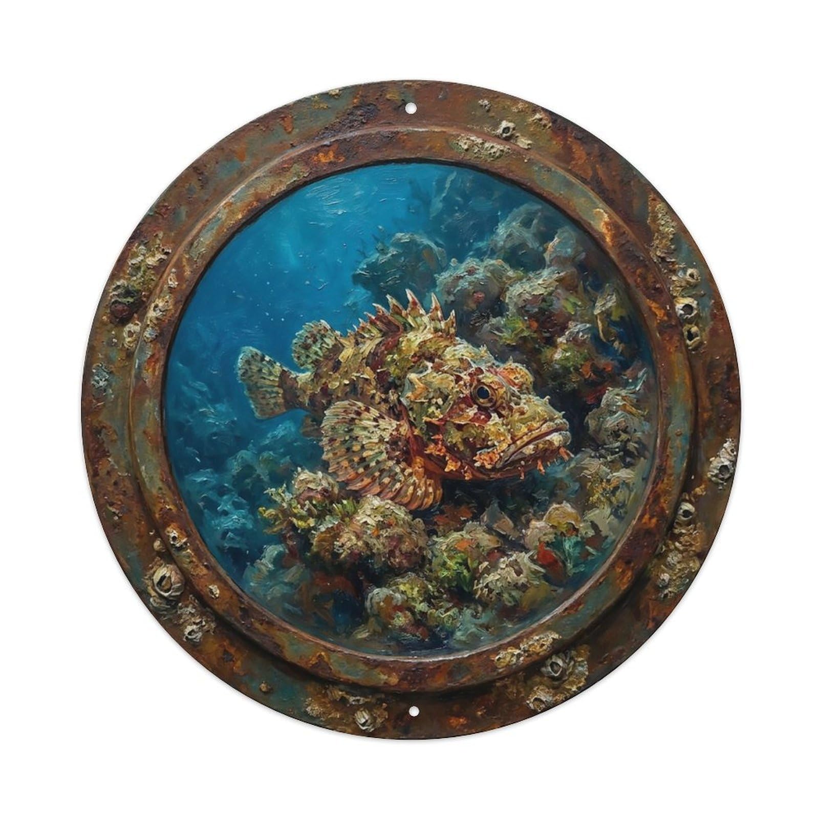 Vintage Porthole Scorpionfish Ship Window Undersea Deep Sea Metal Tin Sign
