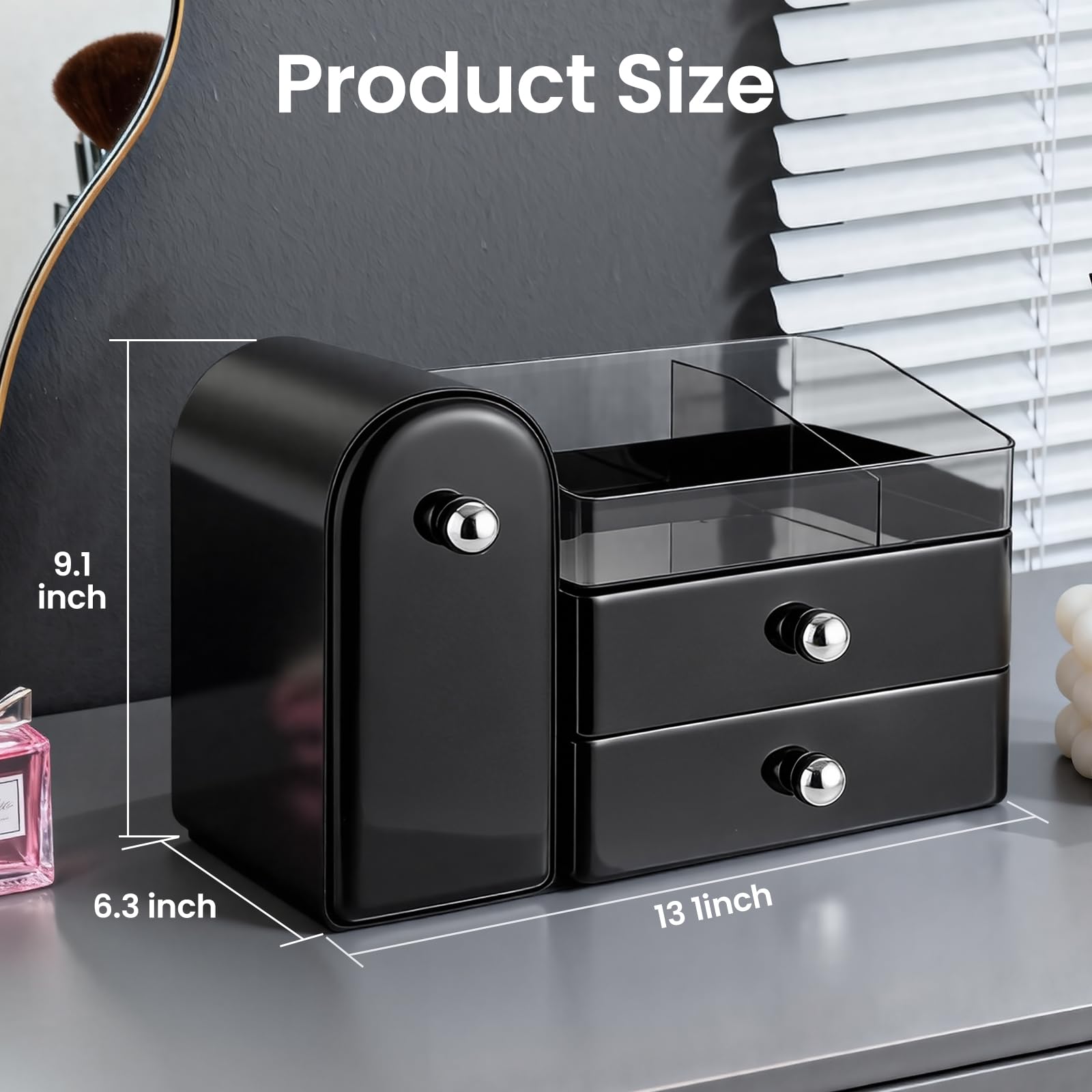 TRQWRO Makeup Organizer Countertop with Makeup Brush Holder,Black view 2