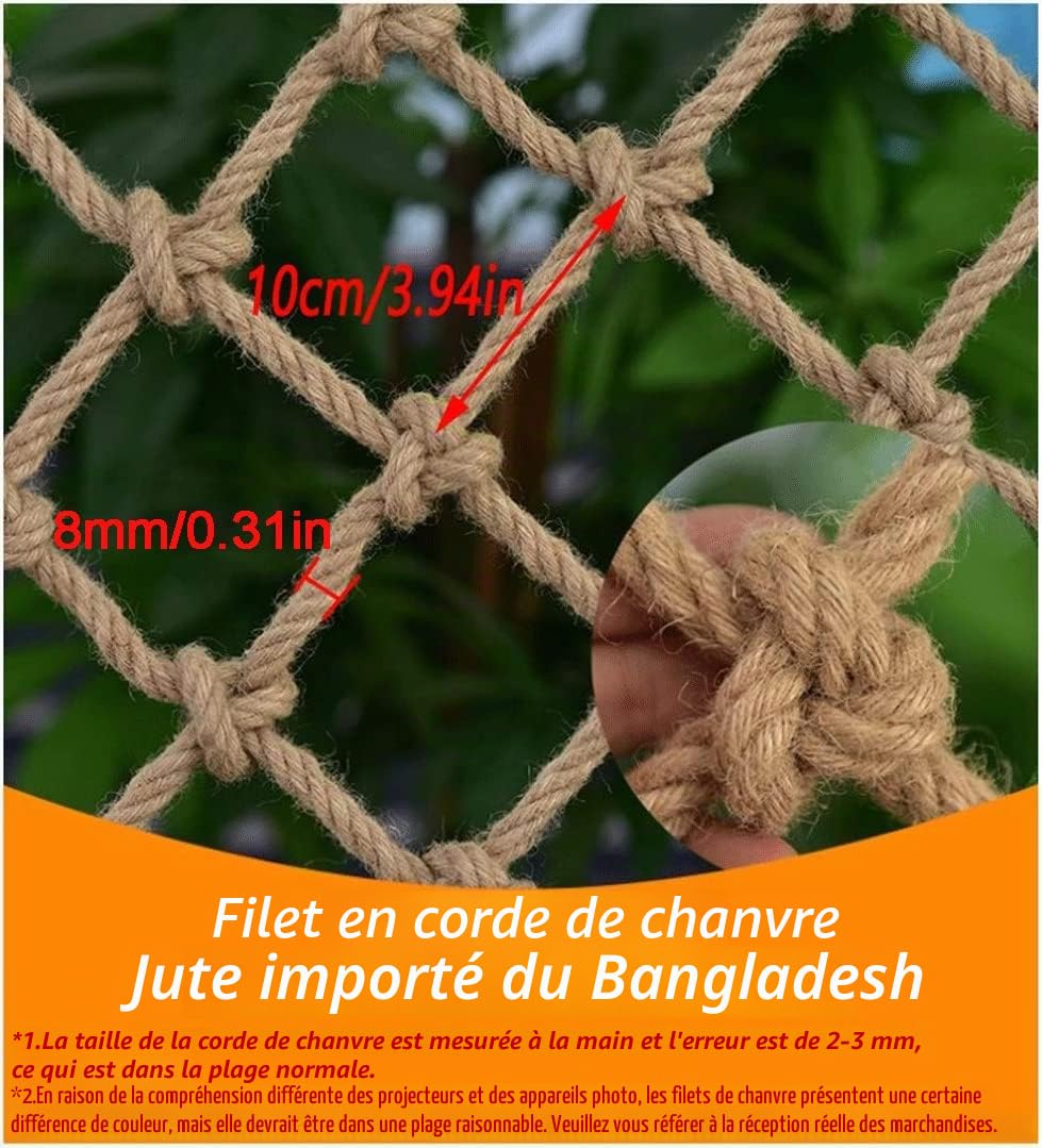 Filet de Protection et de Sécurité pour Escalier, Balcon et Enfants - Corde de Chanvre Décorative Antichute pour Plafond