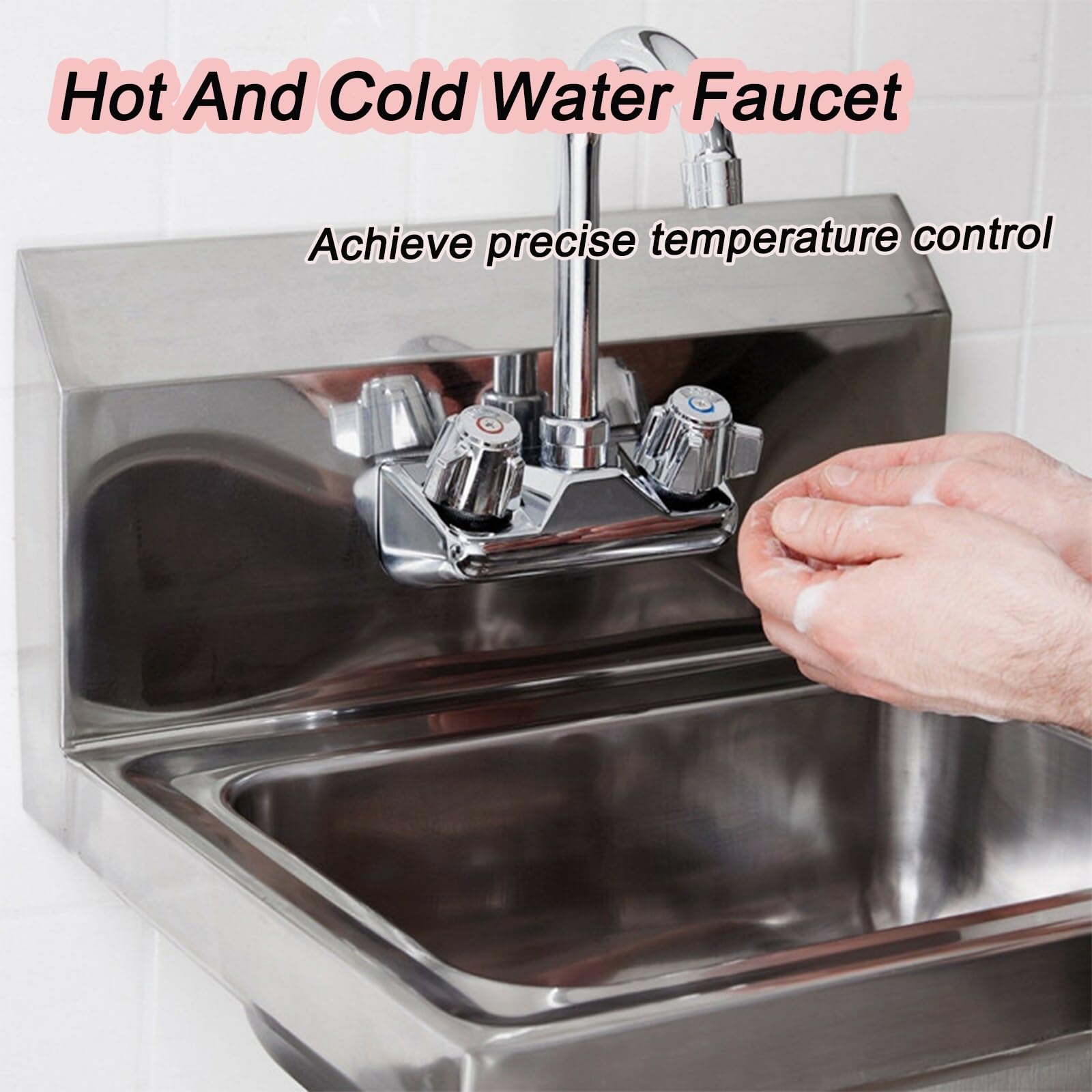 Fregadero Portatil Camping, Fregadero Pequeño de Pared con Grifo de Agua Fría y Caliente, Lavabo Caravana de Acero Inoxidable con Desagüe para Autocaravanas, Barcos
