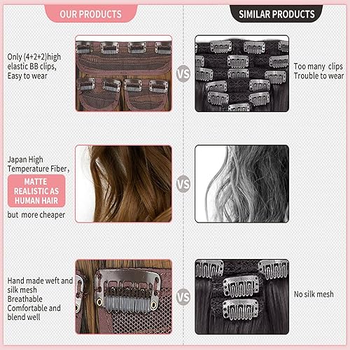 Miniatura 4 de Extensiones de cabello invisibles con halo mejorado con 3 piezas de diadema ajustable, largo, ondulado, extensiones de cabello rubio decolorado