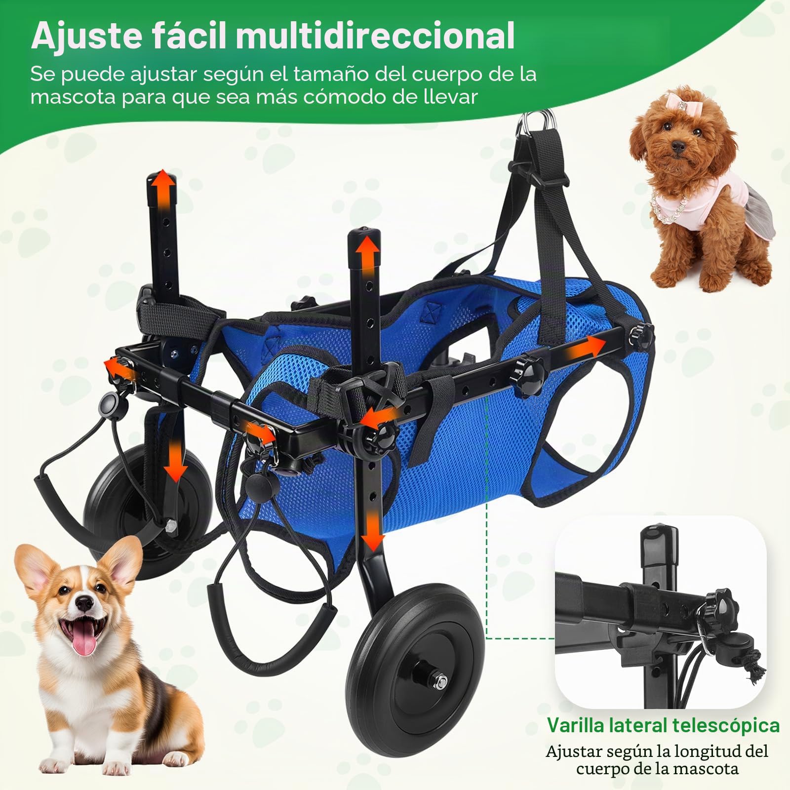 Silla de ruedas ajustable para mascotas pequeñas, plegable, con ruedas, tamaño M, ayuda de movilidad para patas traseras paralizadas (S)