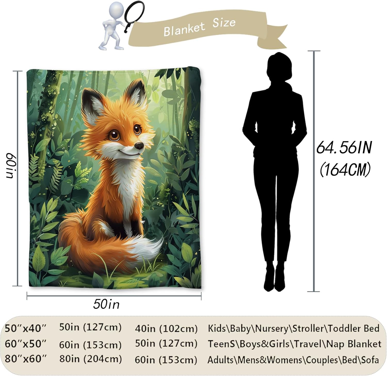 Cute Fox in Forest Blanket | Soft Warm Fuzzy Lightweight Flannel Throw Blanket, Woodland Design, Perfect for Couch, Bed, Travel & Outdoor Use, Cozy Blankets for Adults Kids Women 60×50 in - Image 3