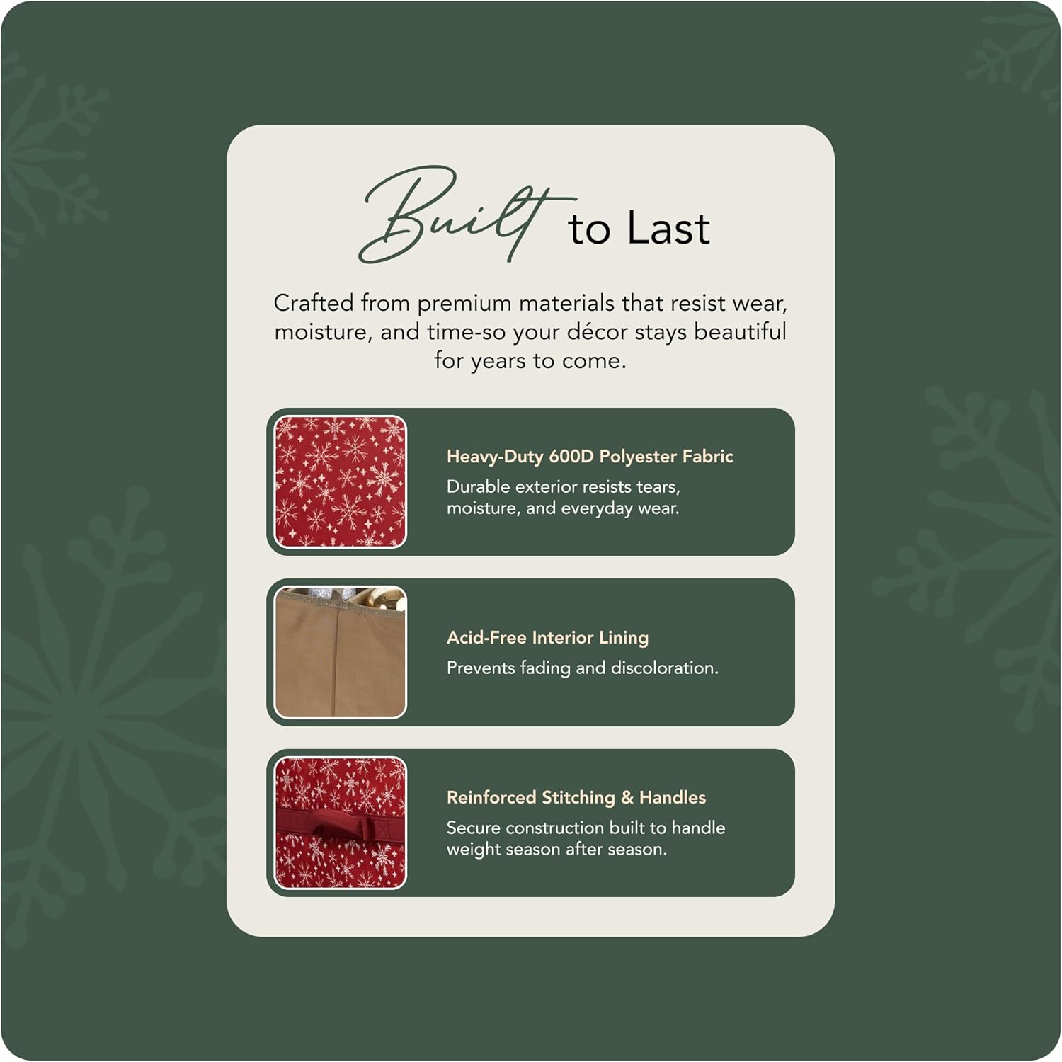 Covermates Keepsakes Adjustable Ornament Storage Box – Heavy-Duty Polyester, Padded Dividers & FlexGrid Trays – Protective Holiday Organizer with Stackable Walls & Label Window, Red Snowflake