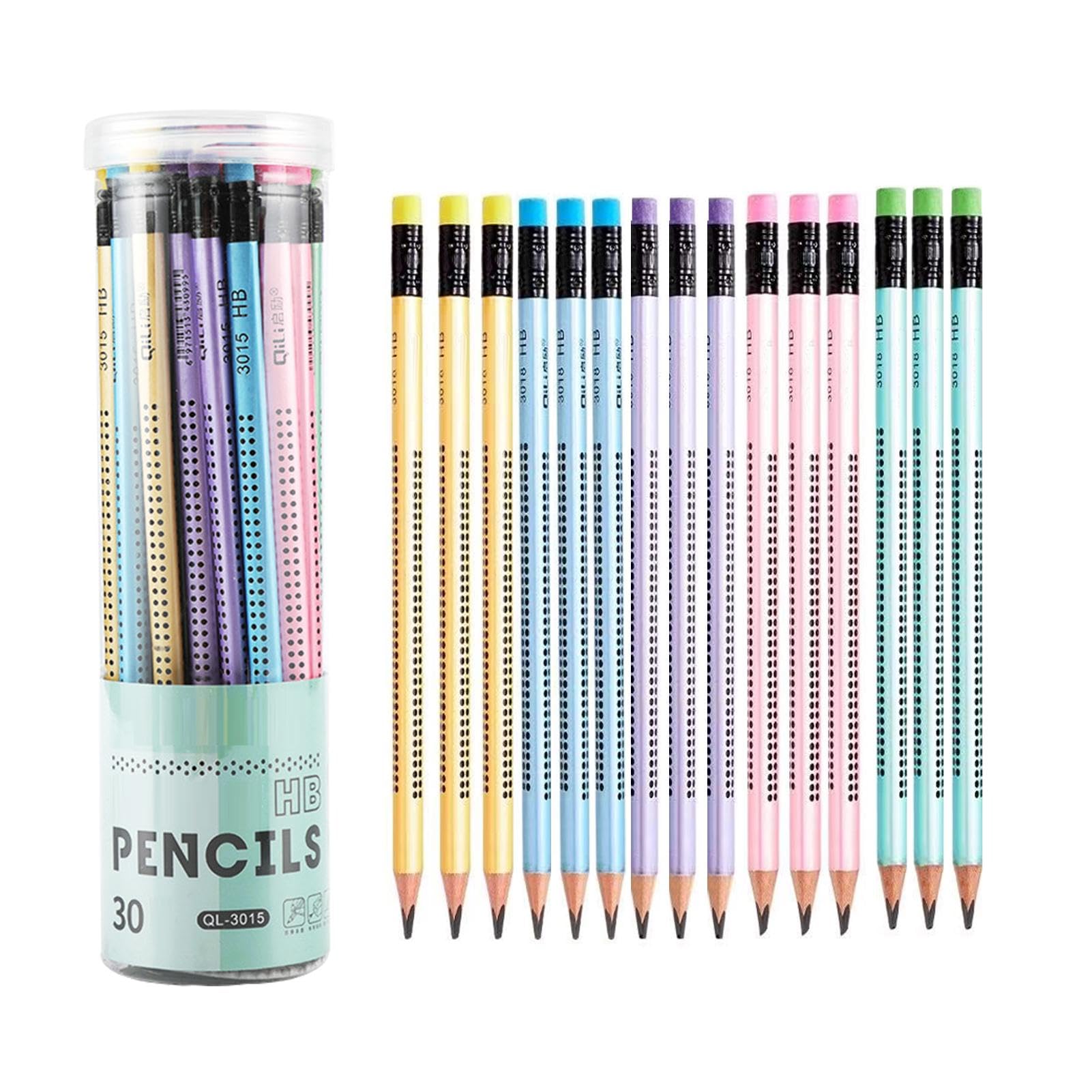 30 PCS HB Pencils, Pre-Sharpened Triangular Pencils with Eraser for Kids Writing and Drawing, 5 Colors Colorful