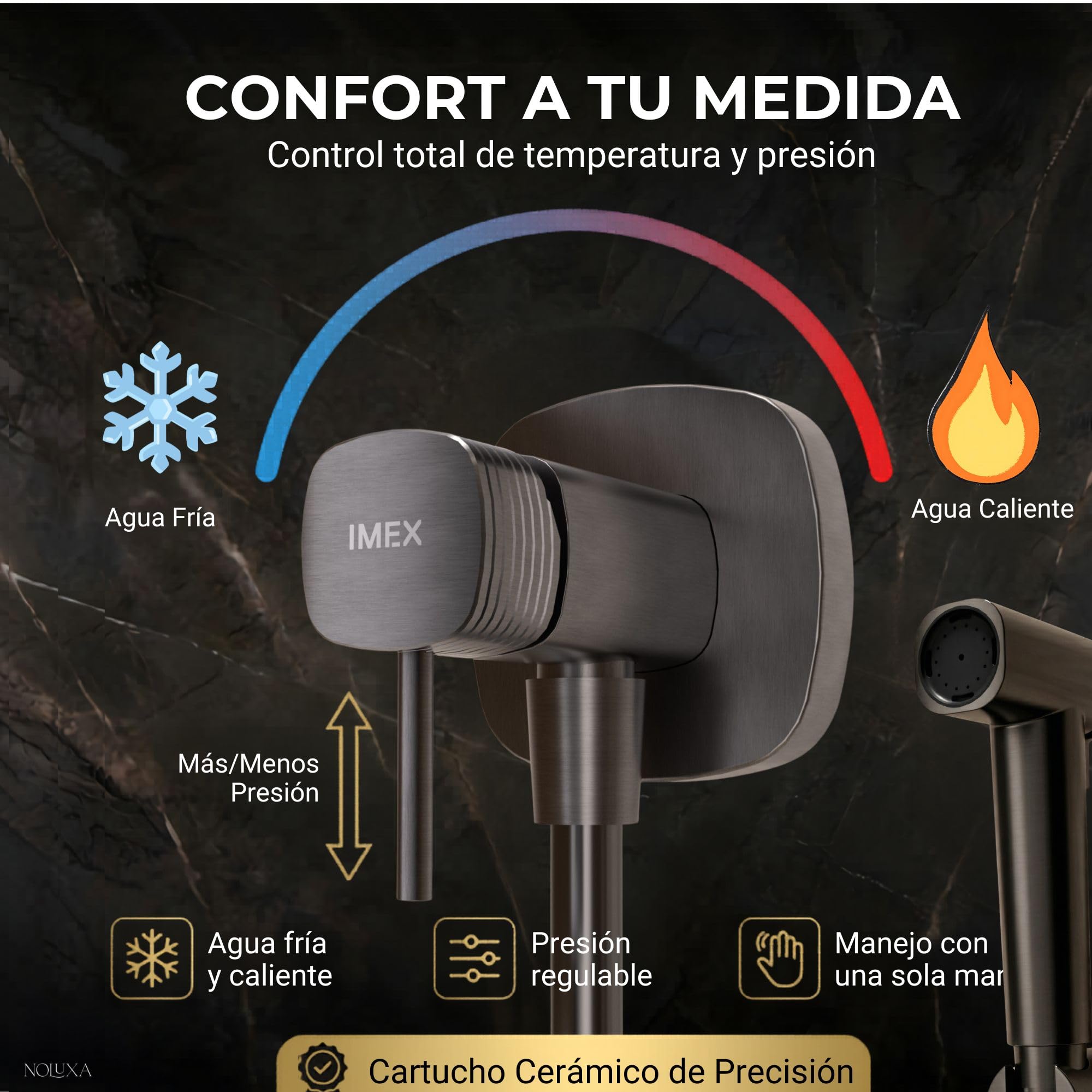 IMEX Bidet prysznic z ciepłą i zimną wodą, czarny | Bidet wbudowany kran do WC Black Gun Metal, higieniczna pojedyncza rączka prysznicowa do toalety, zamiennik kranu bidetowego, seria Firenze