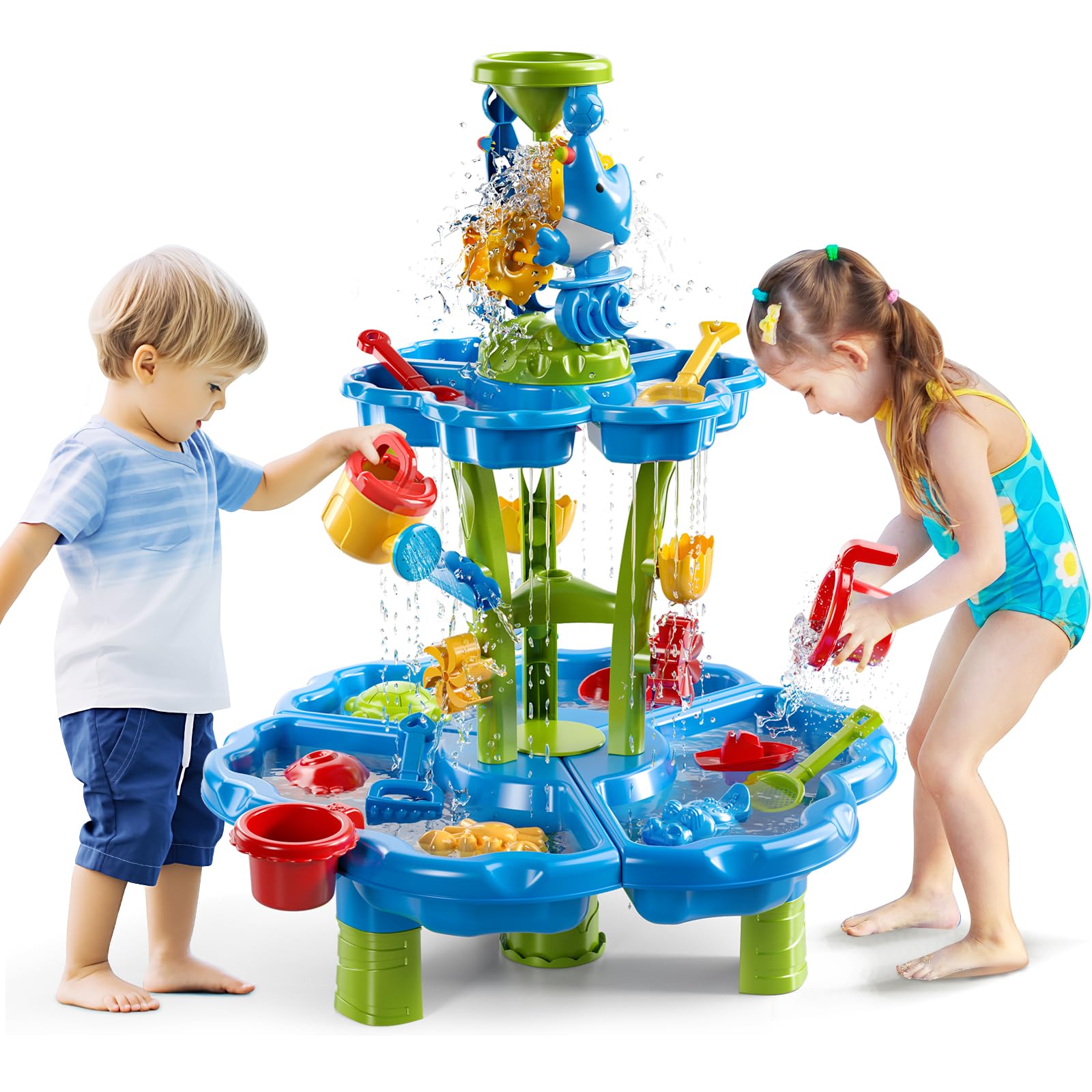 NIPLOOOW Water Table for Toddlers 3-5, Kids Sand Water Table, Water and Sand Activity Sensory Tables Summer Outdoor Toys Beach Toys for Outside Backyard for Kids Toddlers Age 3 4 5 6 7 8