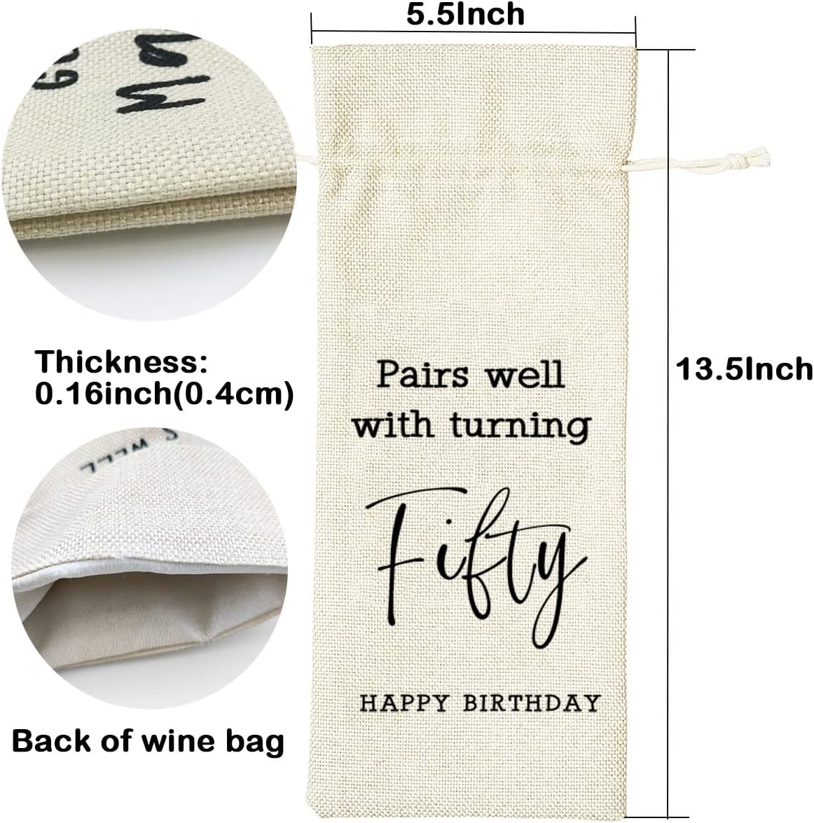 LANBAIHE 50th Birthday Wine Bag, Funny Birthday Party Gifts,50 Years Old Gifts Wine Bag for Mom, Wife, Friend, Sister, Brother, Him, Coworker - Image 4