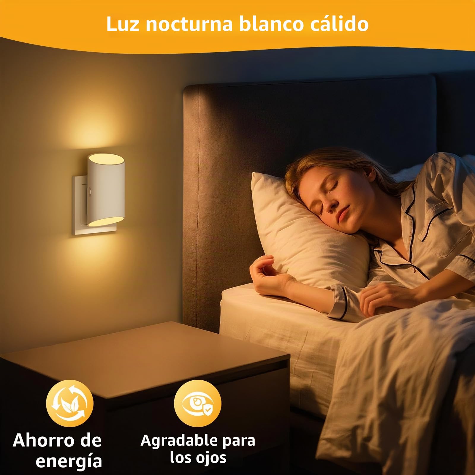 luz nocturna infantil, [2 Piezas] luz bebe nocturna con sensor de movimiento y sensor de luz, luz blanca cálida de 3000 K, regulable 1-100 LM, adecuada para habitación de niños, pasillo, escalera