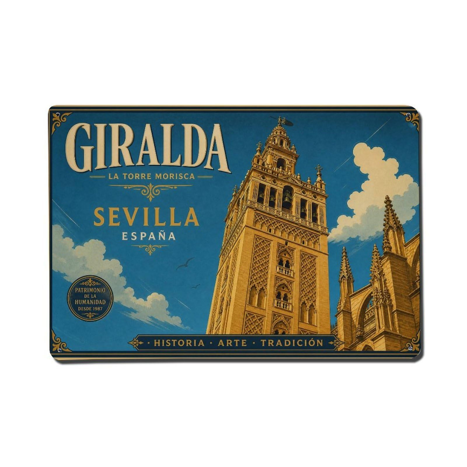 Yrnq 08X12inch Vintage Style Vintage Giralda Tower View From Below Looking Up Spain Metal Tin Sign