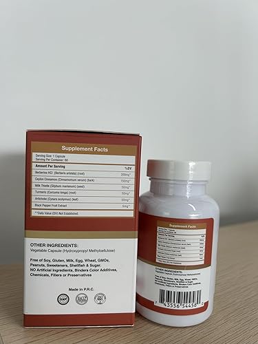 Miniatura 9 de Paquete de 2 berberina con canela de Ceilán, cúrcuma, cardo mariano, alcachofa, pimienta negra, suplemento de berberina para apoyar el sistema