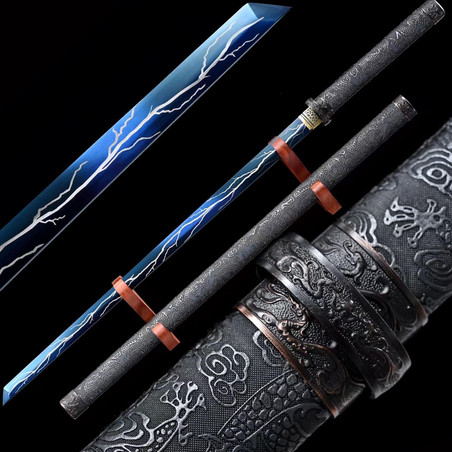 HERO SWORD Handmade Blue Lightning Blade Katana Real Sharp Manganese Steel Full