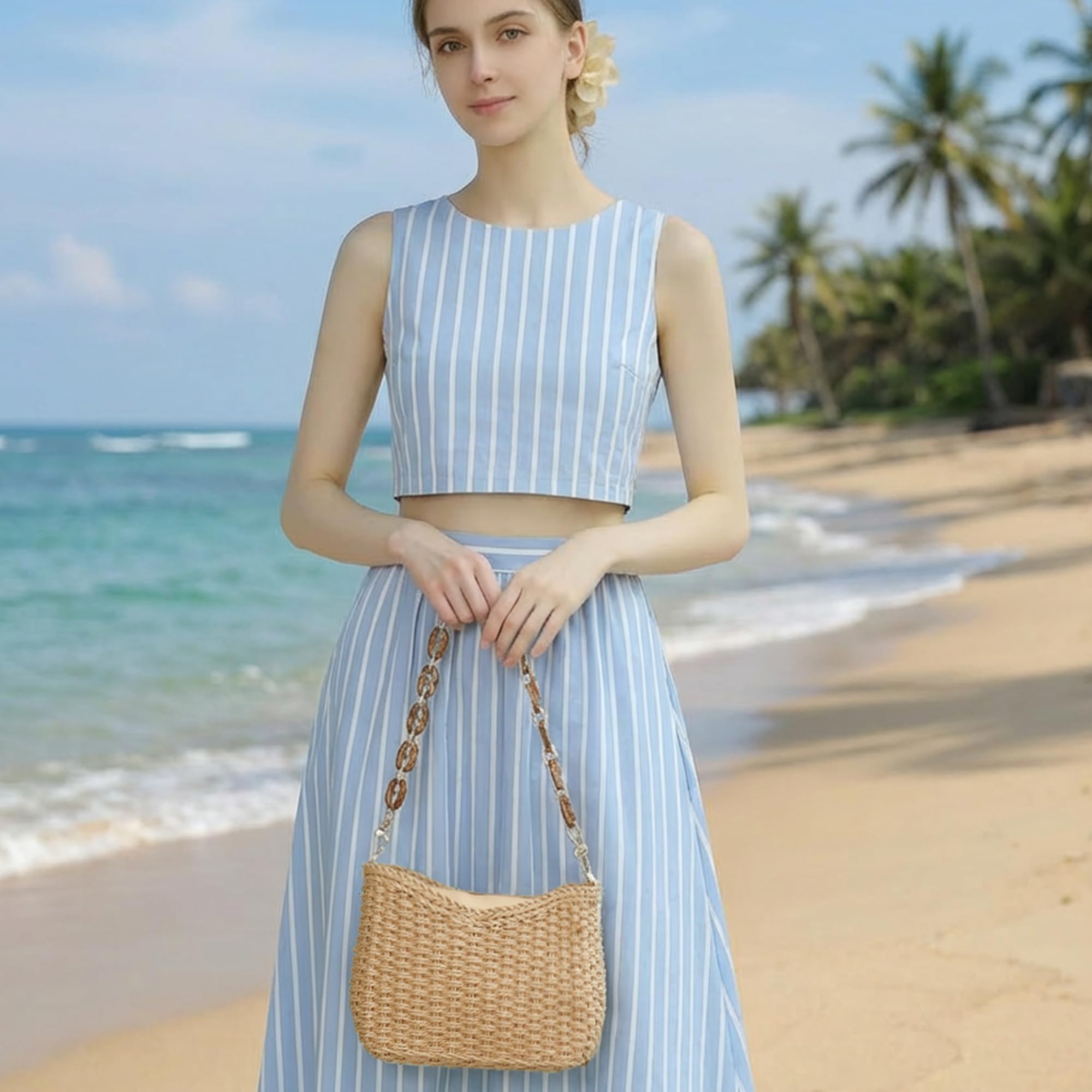 Herald Small Summer Crossbody Bags for Women, Beach Handmade Straw Woven Pocketbooks Handbag Shoulder Purse