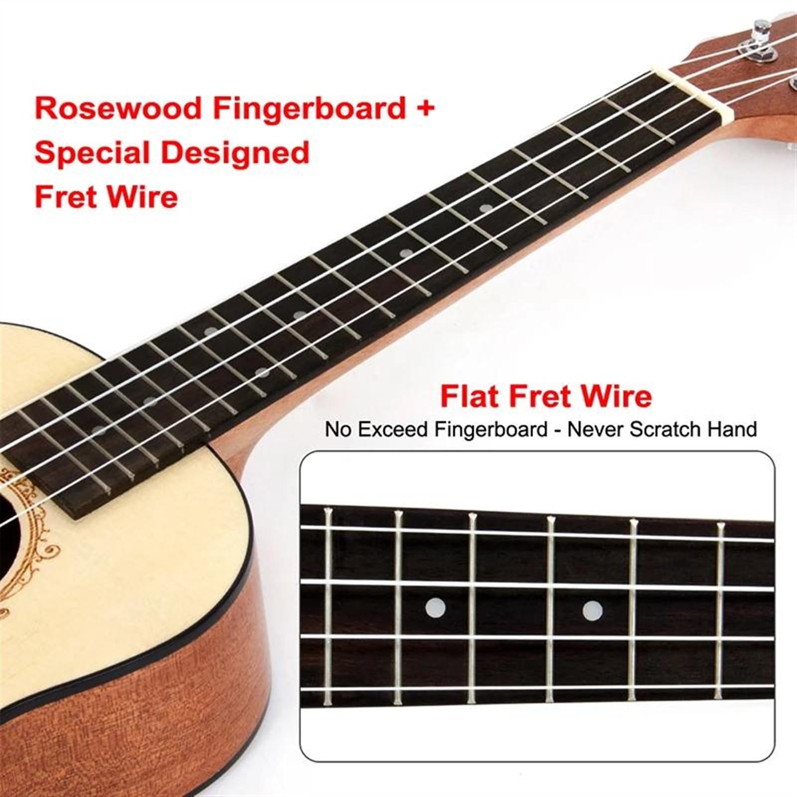 23-Zoll-Konzert-Ukulele, Massive Fichten-Ukelele-Gitarre Mit Ukelele-Gurt, Stimmgerät, Saite Und Tasche Ukulele für Anfänger