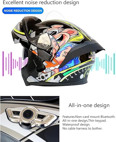 Miniatura 4 de RUYICZB Casco De Motocicleta Modular Con Bluetooth, Visera Doble Y Alerón Trasero, Aprobado Por DOTECE, Casco Integral Abatible Con Gráfico, Casco
