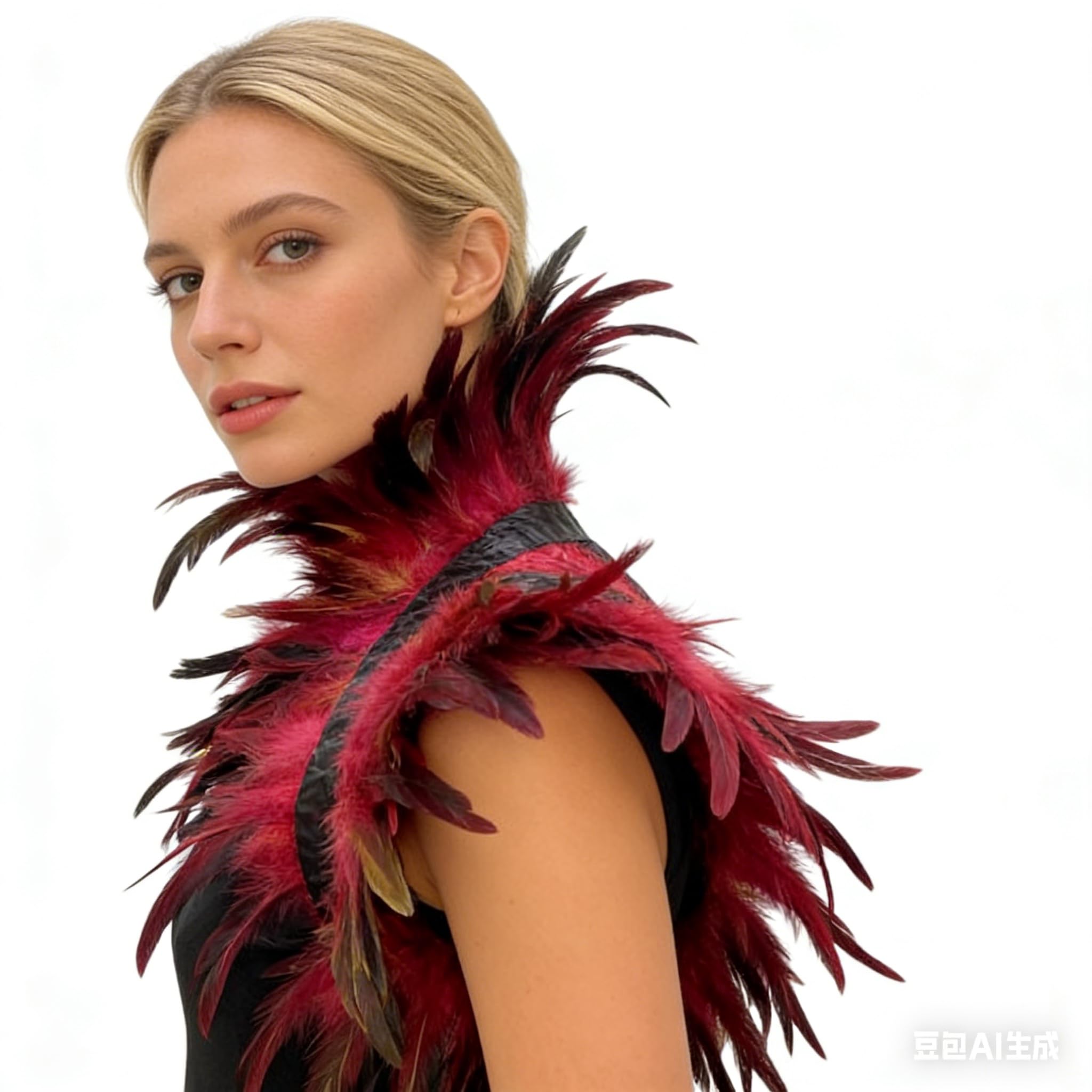 Gothic Feather Shrug Shawl Collar Necklace Halloween Costume, Womens Crow Costume Lace-up Collar Cloak Cape Fancy Dress Stole Scarf for Halloween Cosplay Christmas Party Dress Up Accessory (A04)