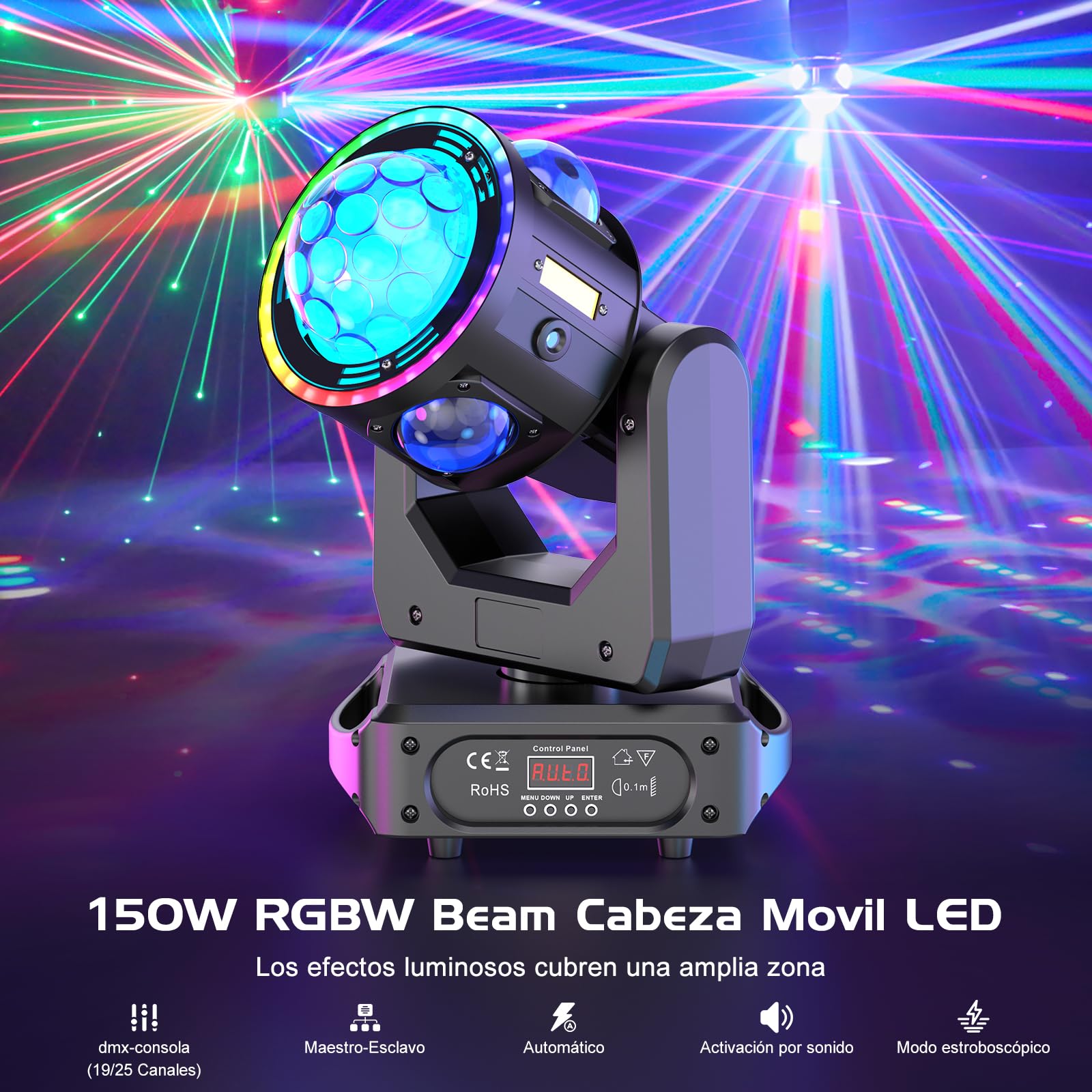 2PCS 150W Lyre LED RGBW Lumière à tête mobile 3 axes Beam Wash Projecteur Rotation infinie Strobe Effekt Lumière de Scène pour Party Club Fête Hochzeit Bar Théâtre