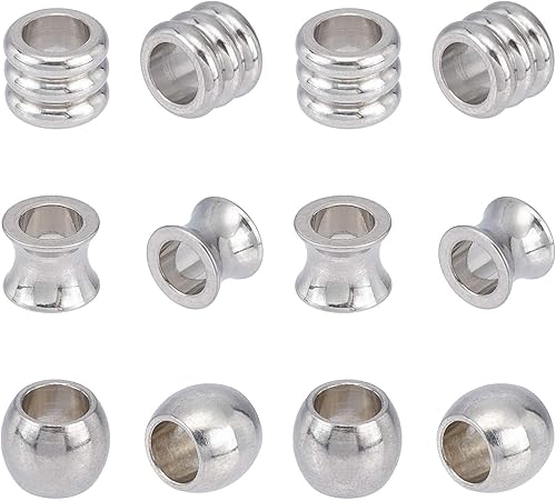 Miniatura 7 de UNICRAFTALE 30 cuentas de columna de 3 estilos de acero inoxidable con cuentas de paracaídas de 0.236 pulgadas, cuentas de agujero grande, cuentas