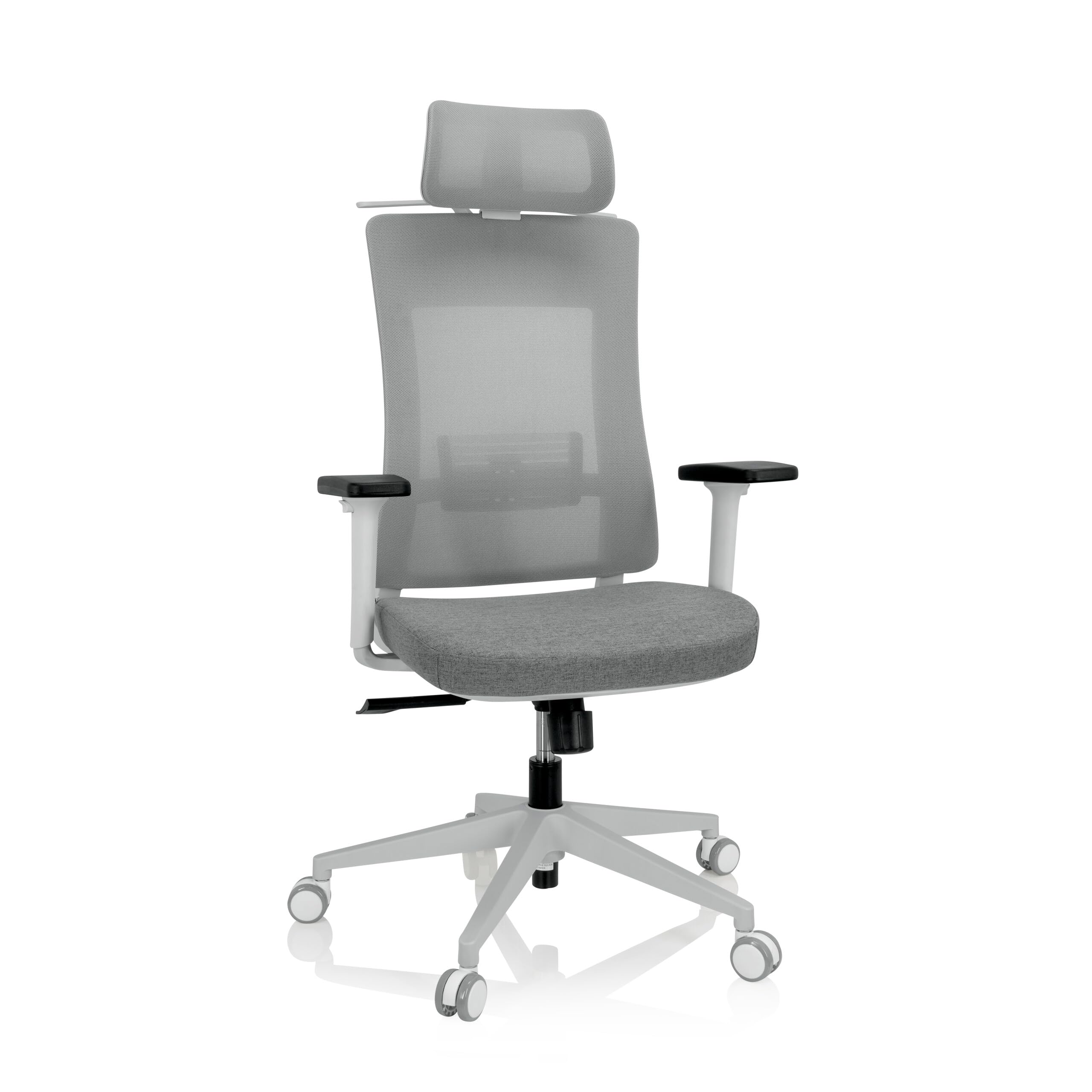 hjh OFFICE 810038 Comfio WMH ergonomiczne krzesło biurowe z regulowanym zagłówkiem lędźwiowym i zagłówkiem, materiał/siatka, kolor szary