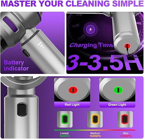 Miniatura 3 de Aspiradora de mano para automóvil, aspiradora inalámbrica 4 en 1, aspiradora portátil de alta potencia de 22000 PA con motor sin escobillas, para el